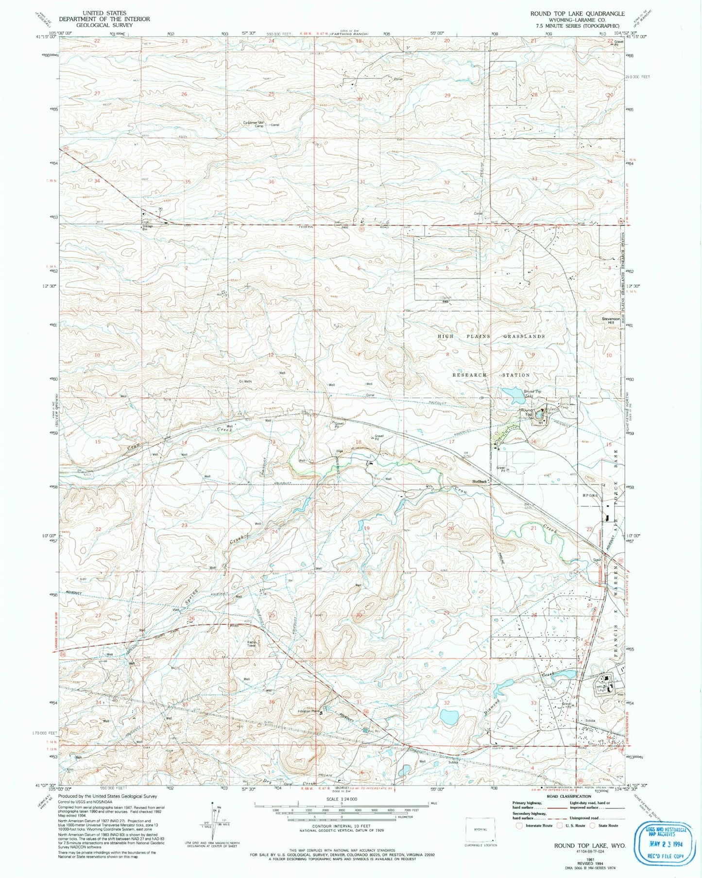 Classic USGS Round Top Lake Wyoming 7.5'x7.5' Topo Map Image