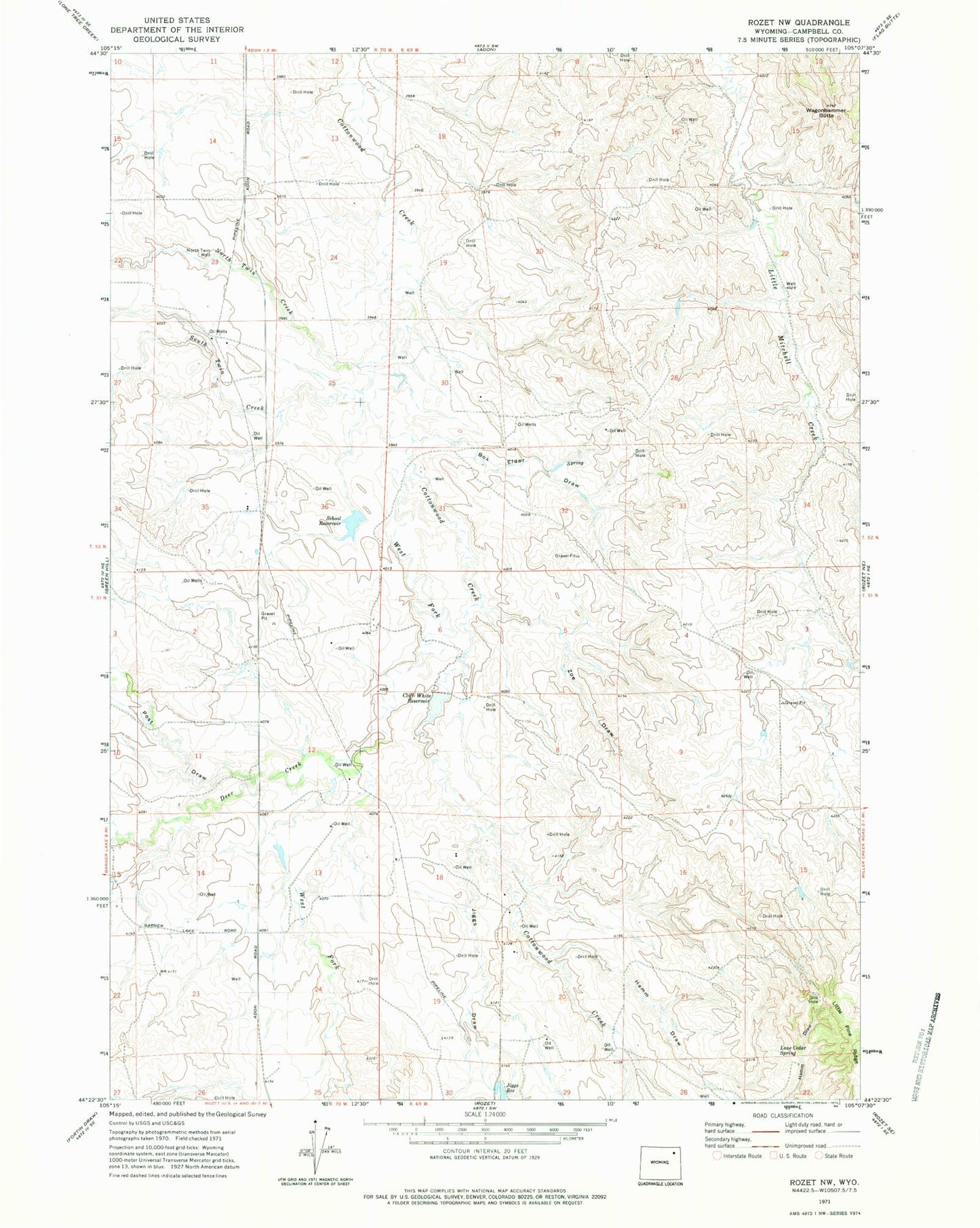 Classic USGS Rozet NW Wyoming 7.5'x7.5' Topo Map Image