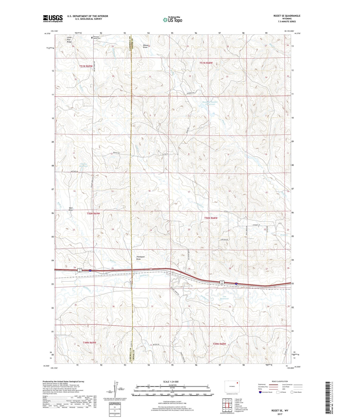 Rozet SE Wyoming US Topo Map Image