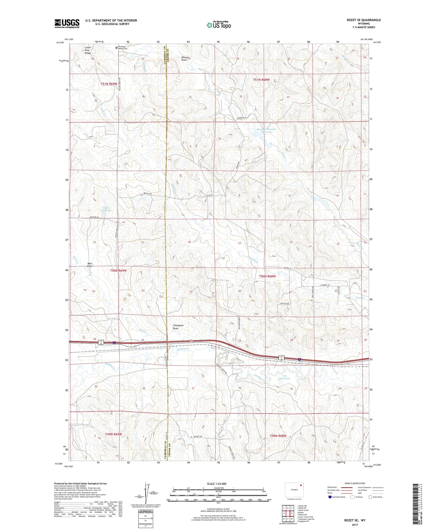 Rozet SE Wyoming US Topo Map Image