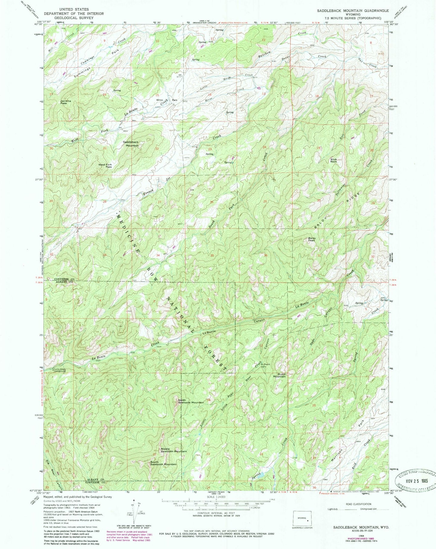 Classic USGS Saddleback Mountain Wyoming 7.5'x7.5' Topo Map Image
