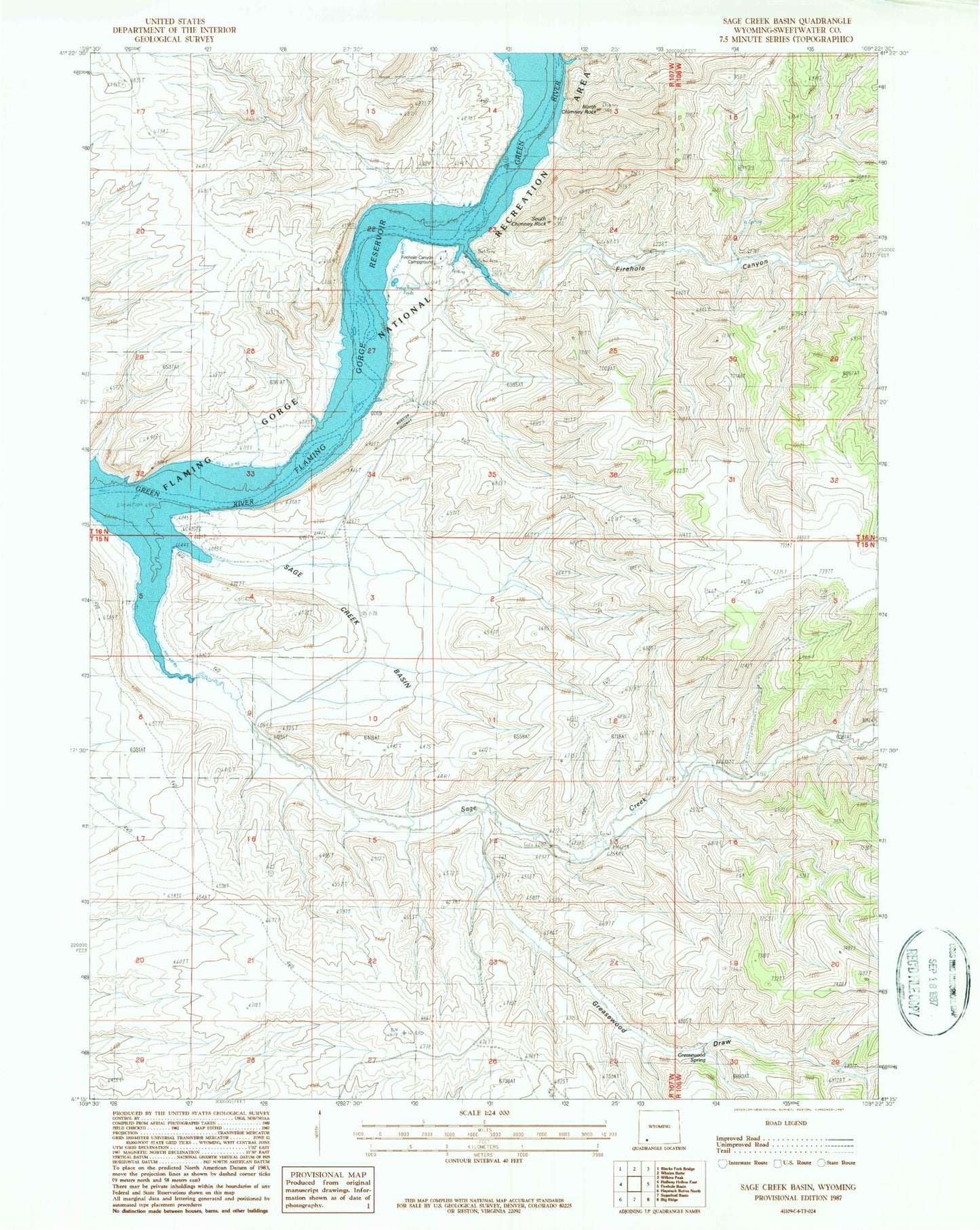 Classic USGS Sage Creek Basin Wyoming 7.5'x7.5' Topo Map Image