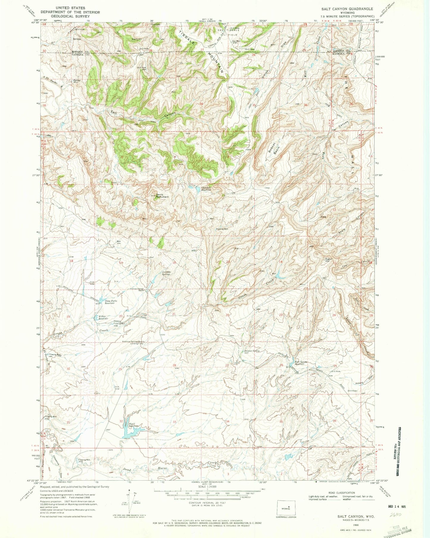 Classic USGS Salt Canyon Wyoming 7.5'x7.5' Topo Map Image