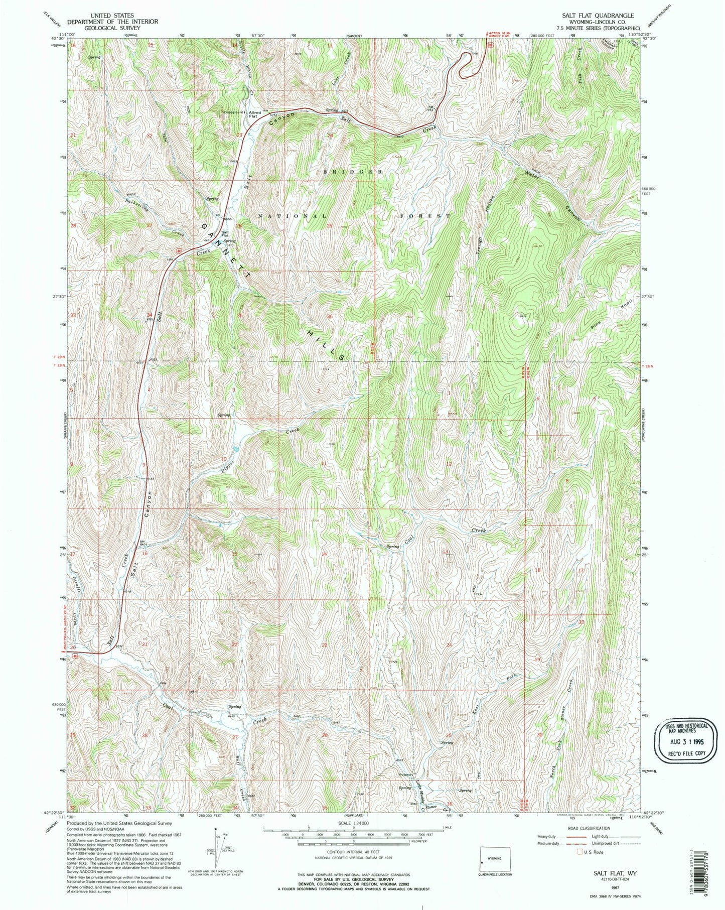 Classic USGS Salt Flat Wyoming 7.5'x7.5' Topo Map Image