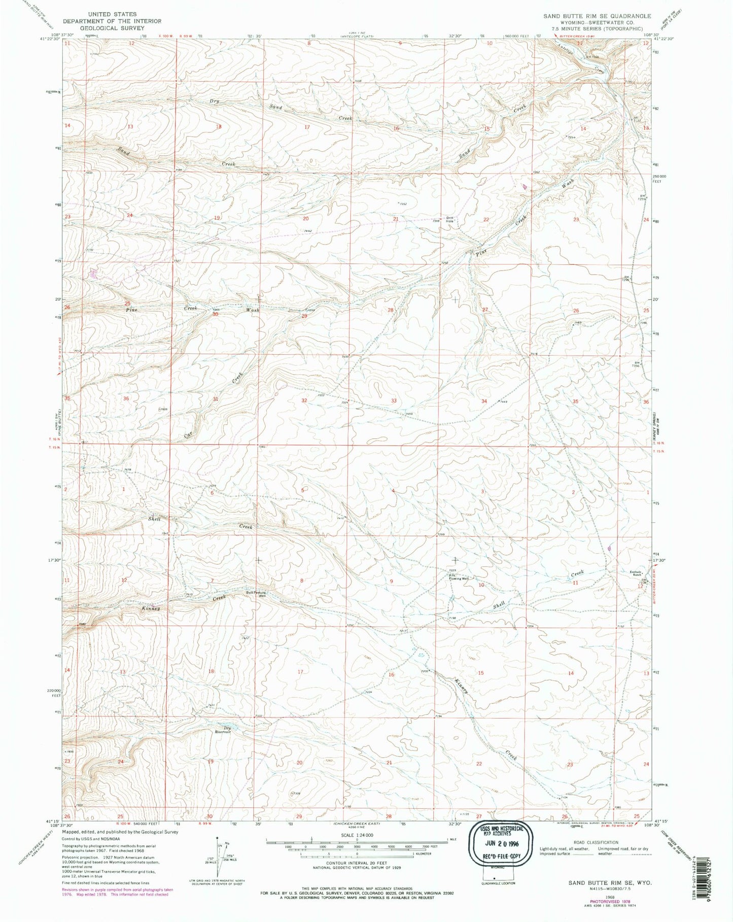 Classic USGS Sand Butte Rim SE Wyoming 7.5'x7.5' Topo Map Image