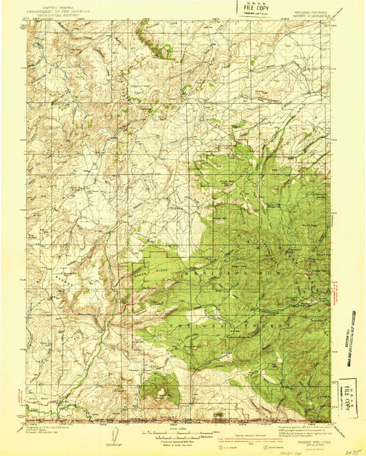 Historic 1940 Savery Wyoming 30'x30' Topo Map Image