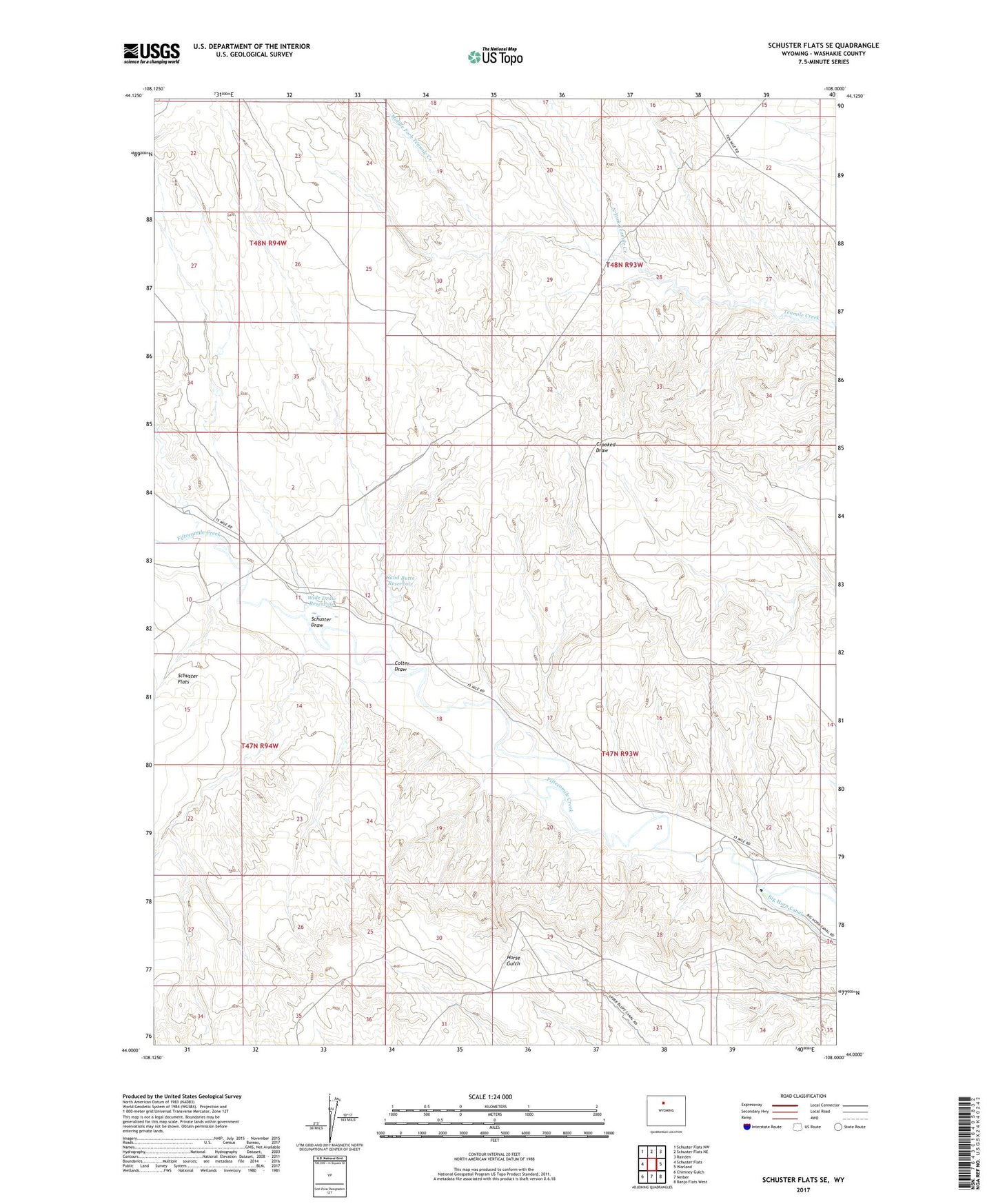 Schuster Flats SE Wyoming US Topo Map Image