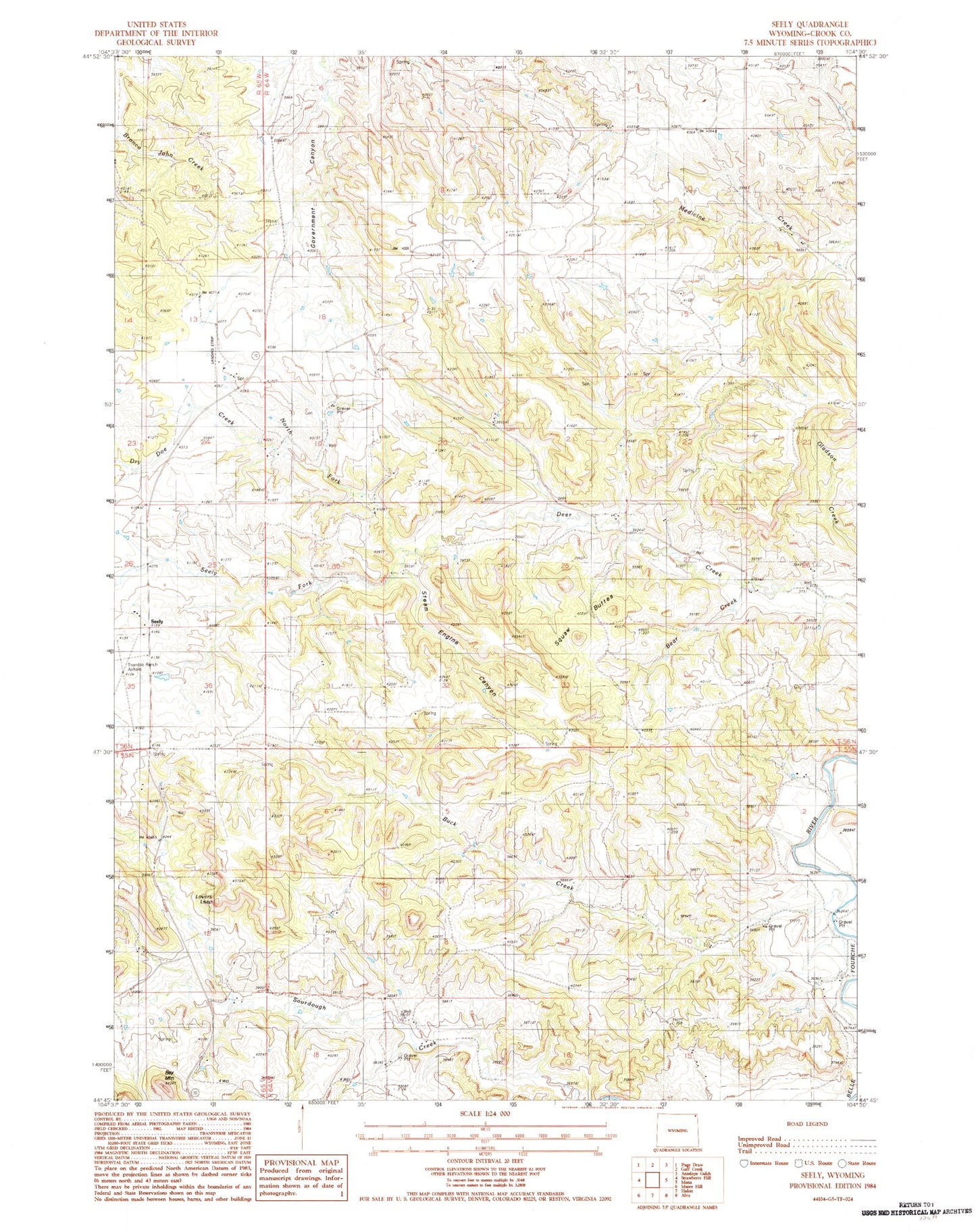 Classic USGS Seely Wyoming 7.5'x7.5' Topo Map Image