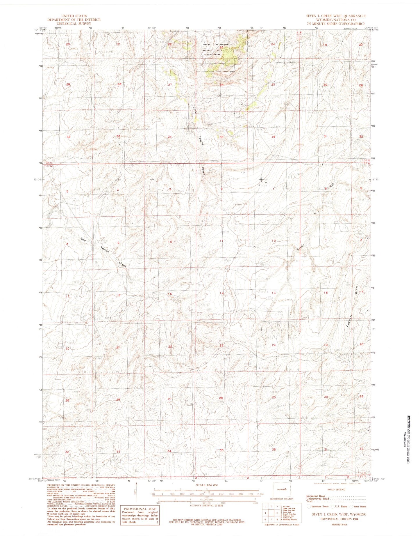 Classic USGS Seven L Creek West Wyoming 7.5'x7.5' Topo Map Image