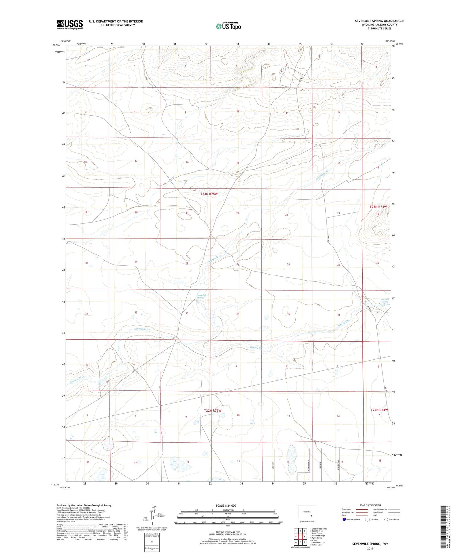 Sevenmile Spring Wyoming US Topo Map Image