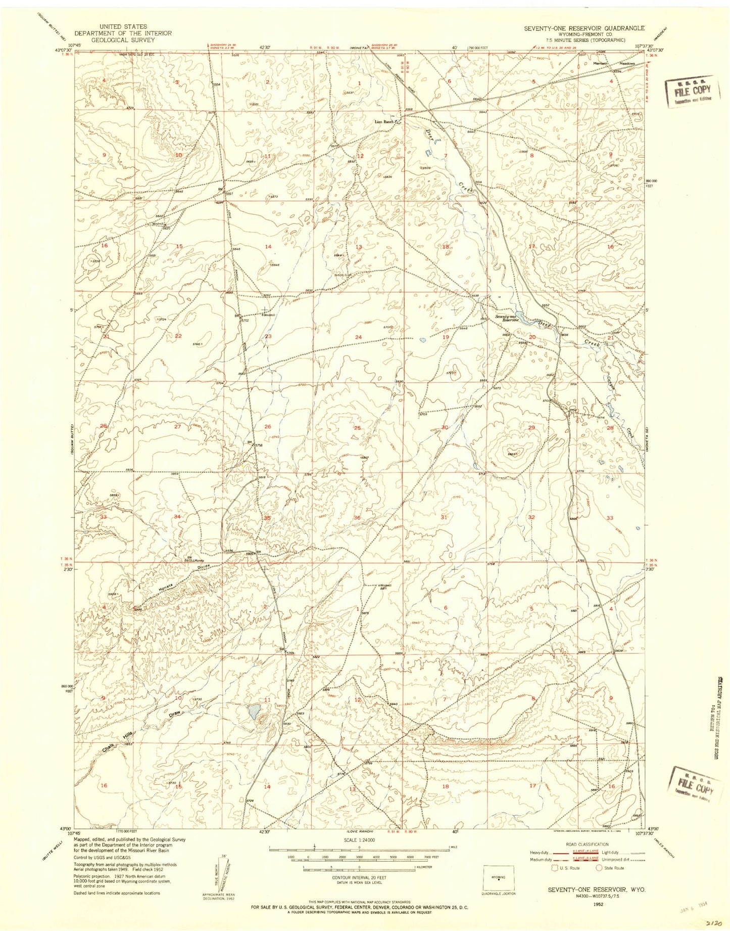 Classic USGS Seventy One Reservoir Wyoming 7.5'x7.5' Topo Map Image