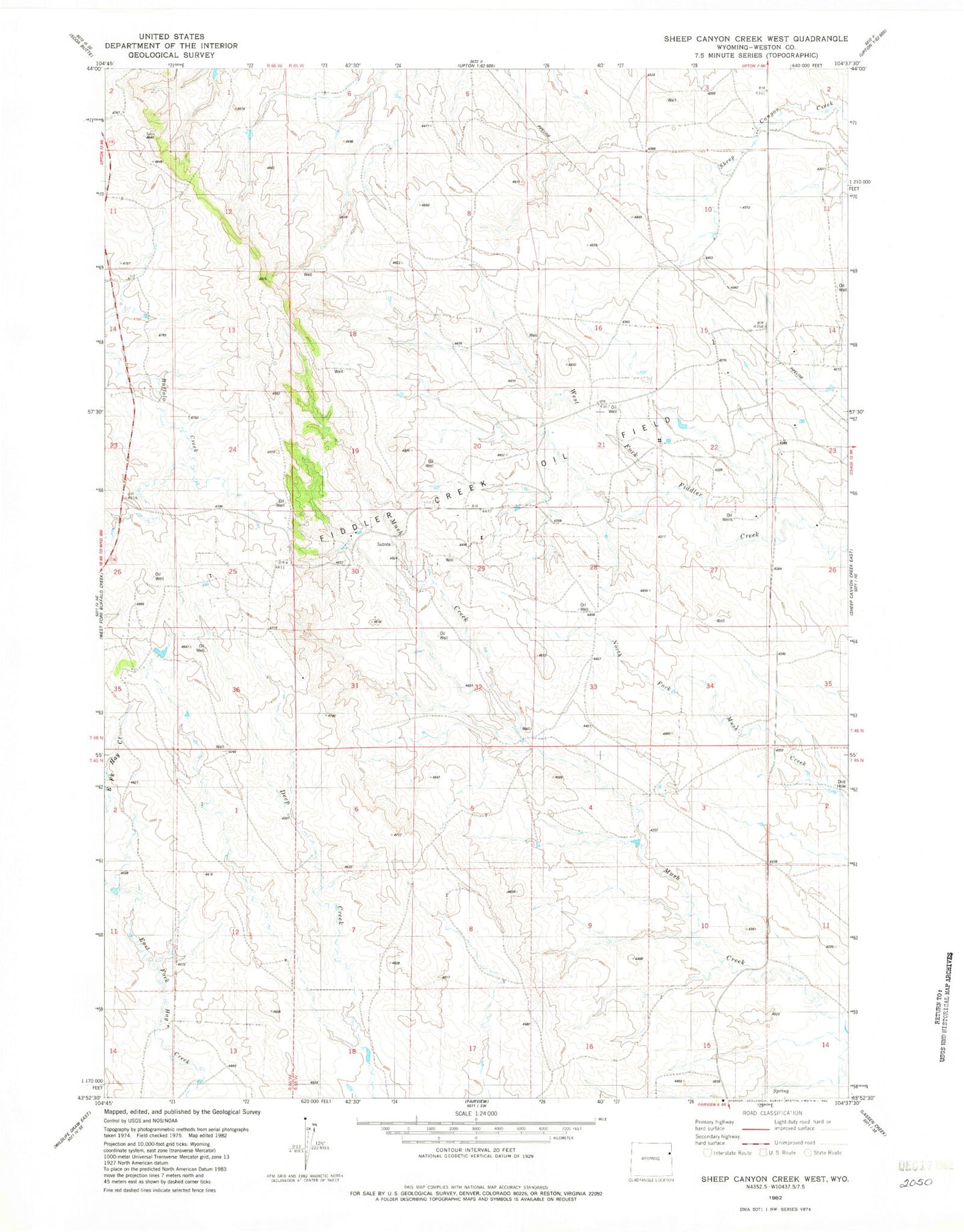 Classic USGS Sheep Canyon Creek West Wyoming 7.5'x7.5' Topo Map Image