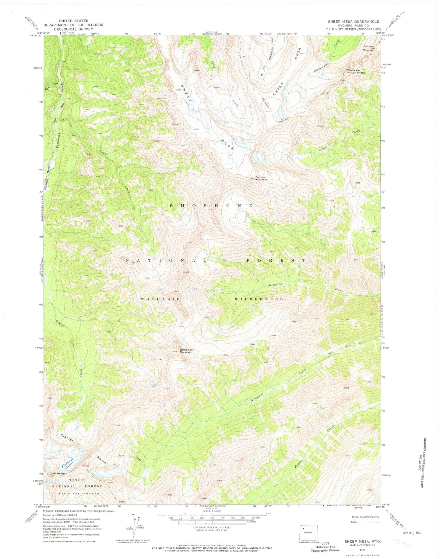 Classic USGS Sheep Mesa Wyoming 7.5'x7.5' Topo Map Image