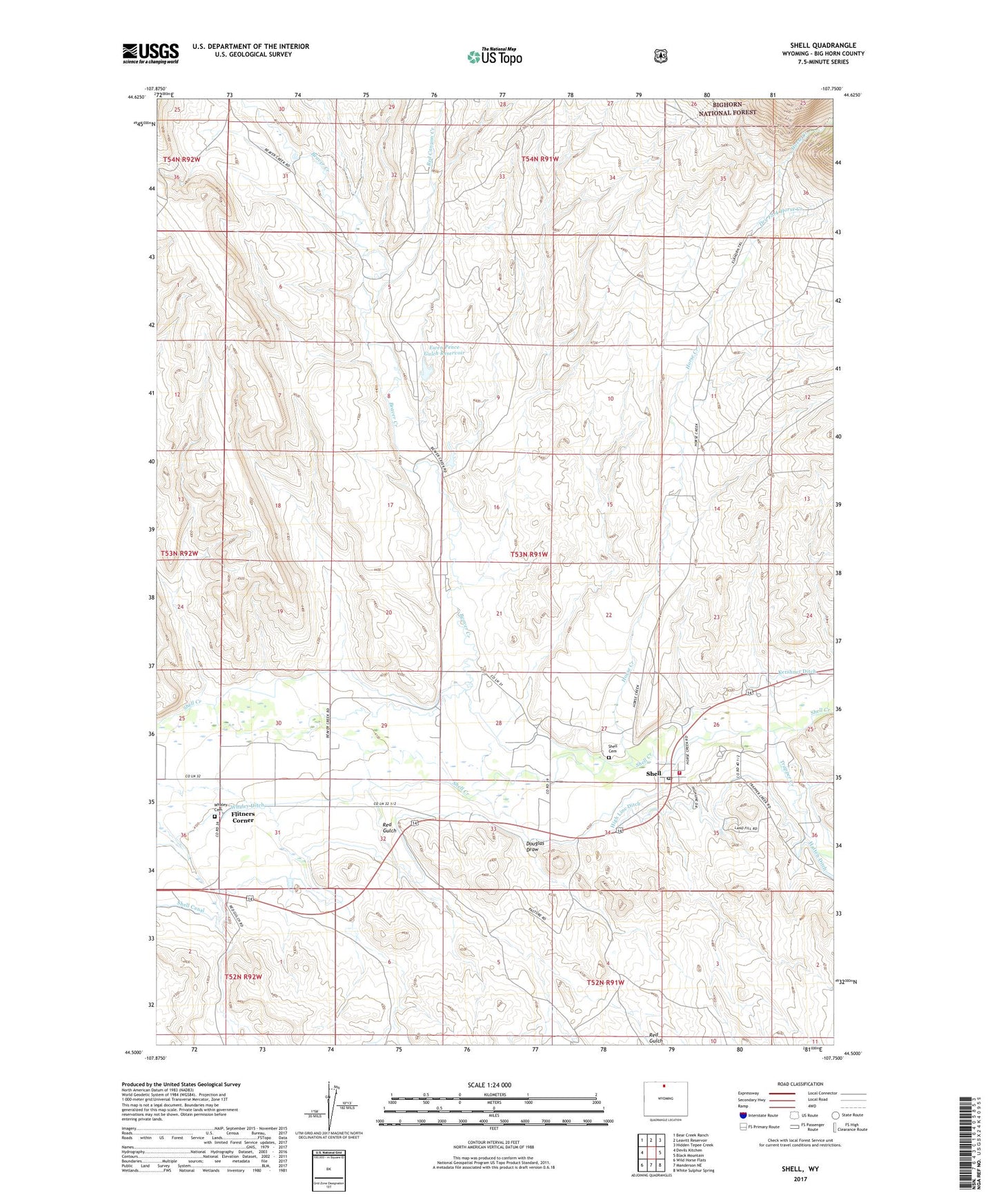 Shell Wyoming US Topo Map Image