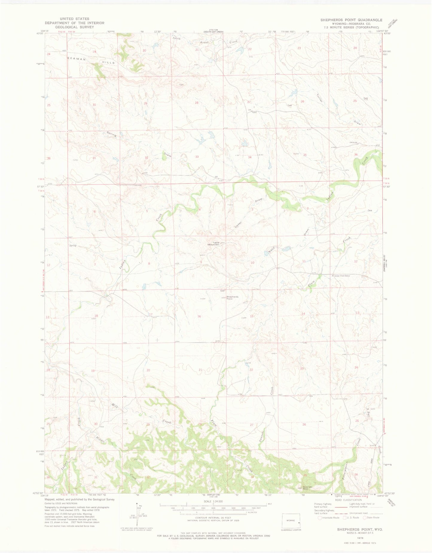Classic USGS Shepherds Point Wyoming 7.5'x7.5' Topo Map Image