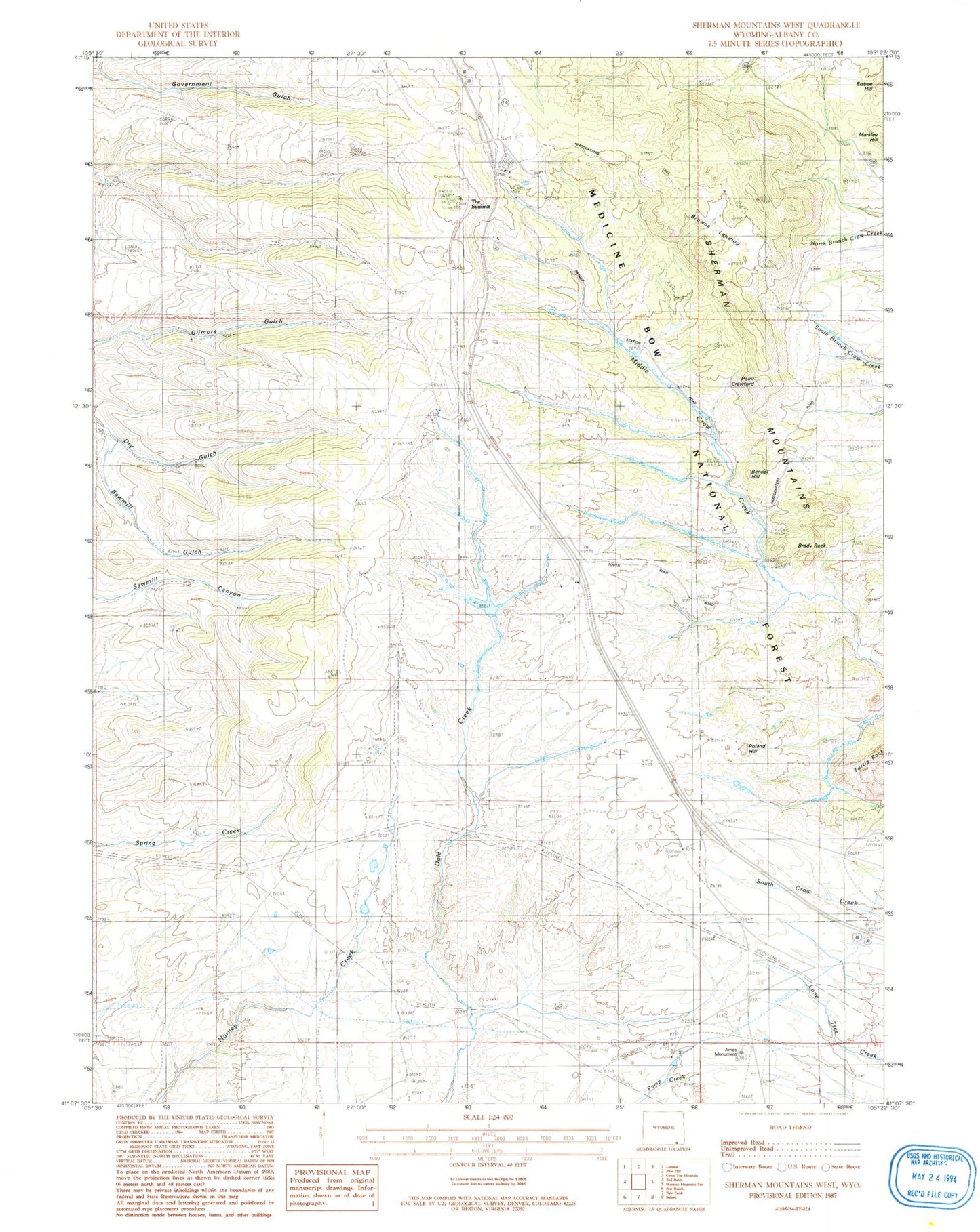 Classic USGS Sherman Mountains West Wyoming 7.5'x7.5' Topo Map Image
