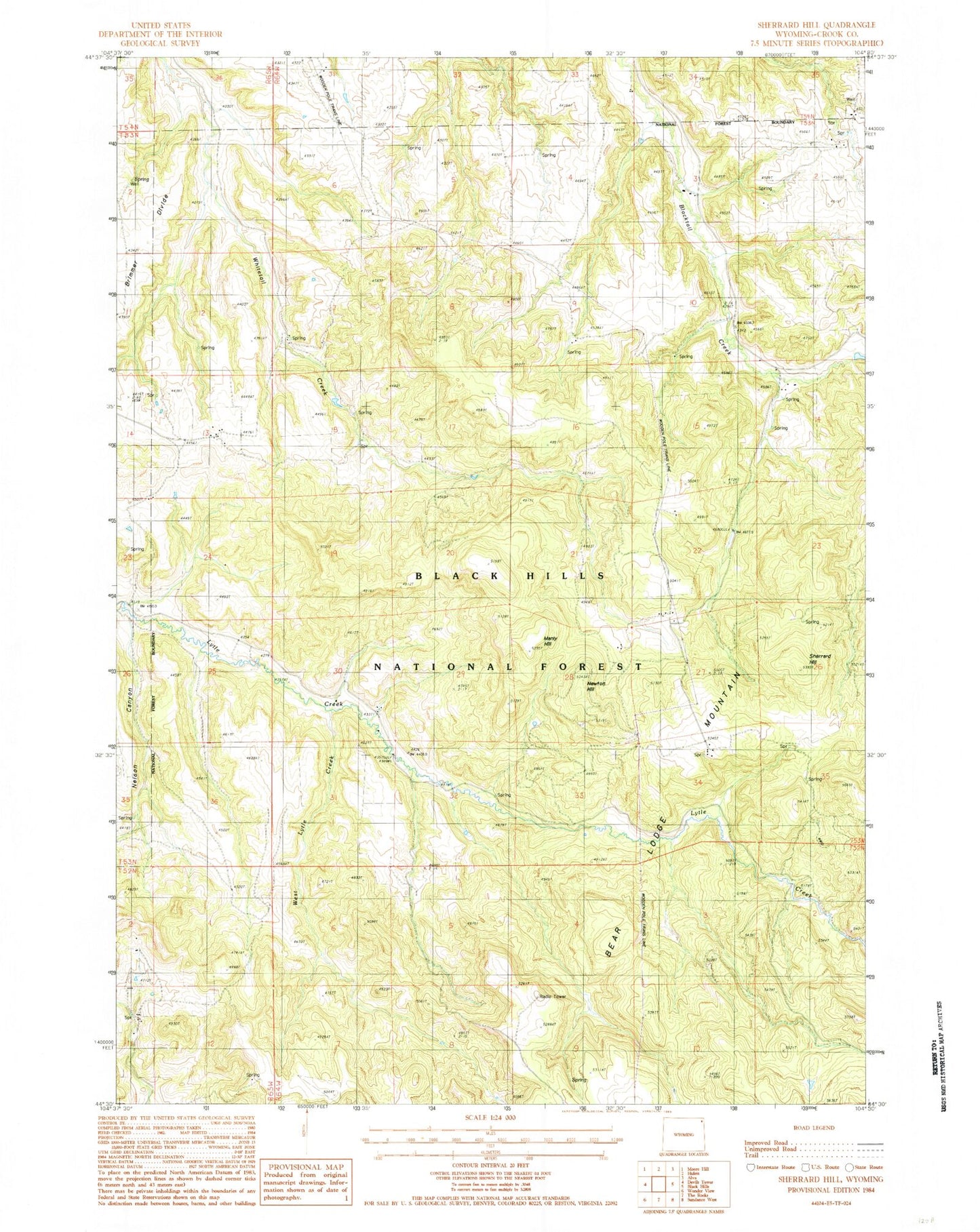 Classic USGS Sherrard Hill Wyoming 7.5'x7.5' Topo Map Image