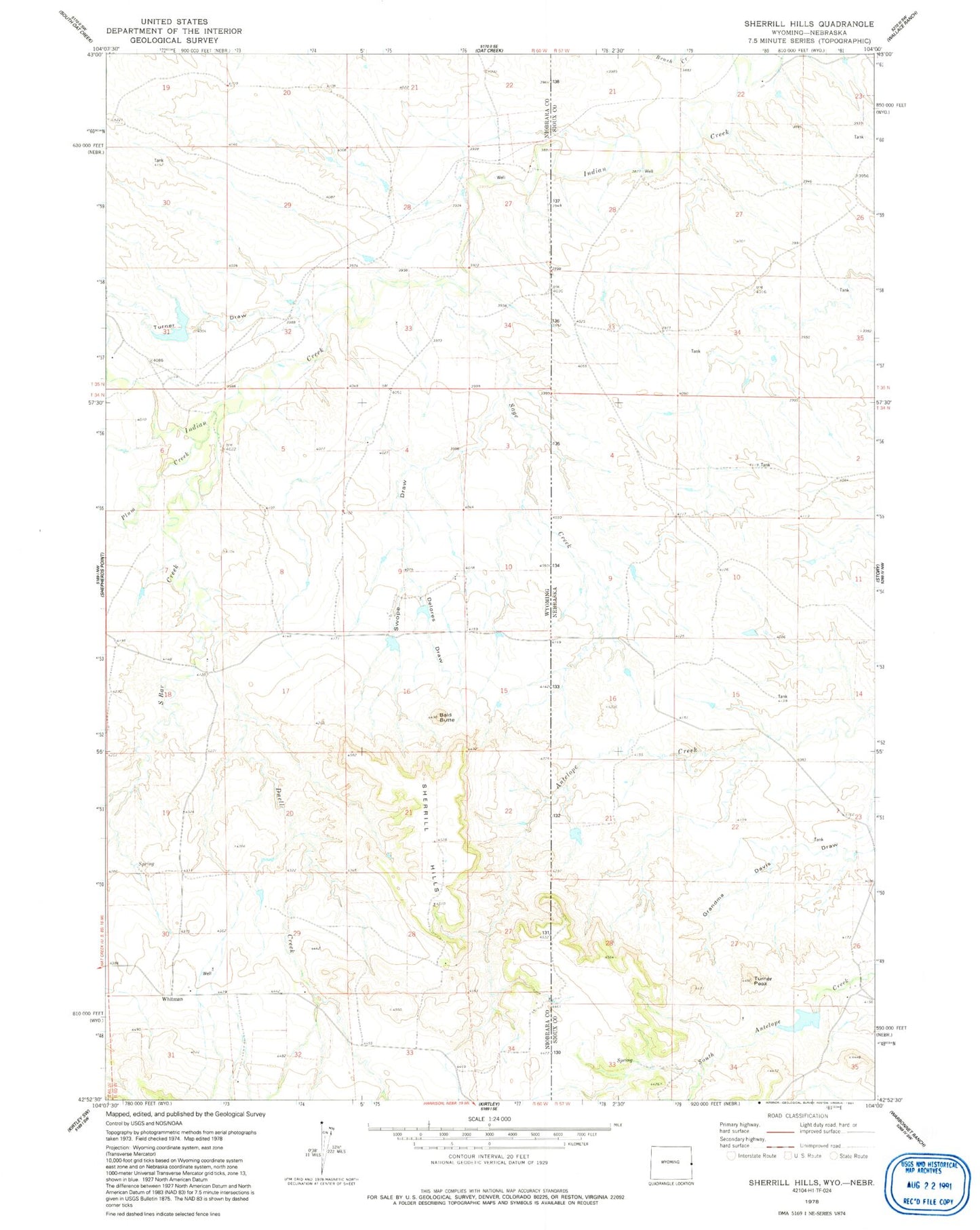 Classic USGS Sherrill Hills Wyoming 7.5'x7.5' Topo Map Image
