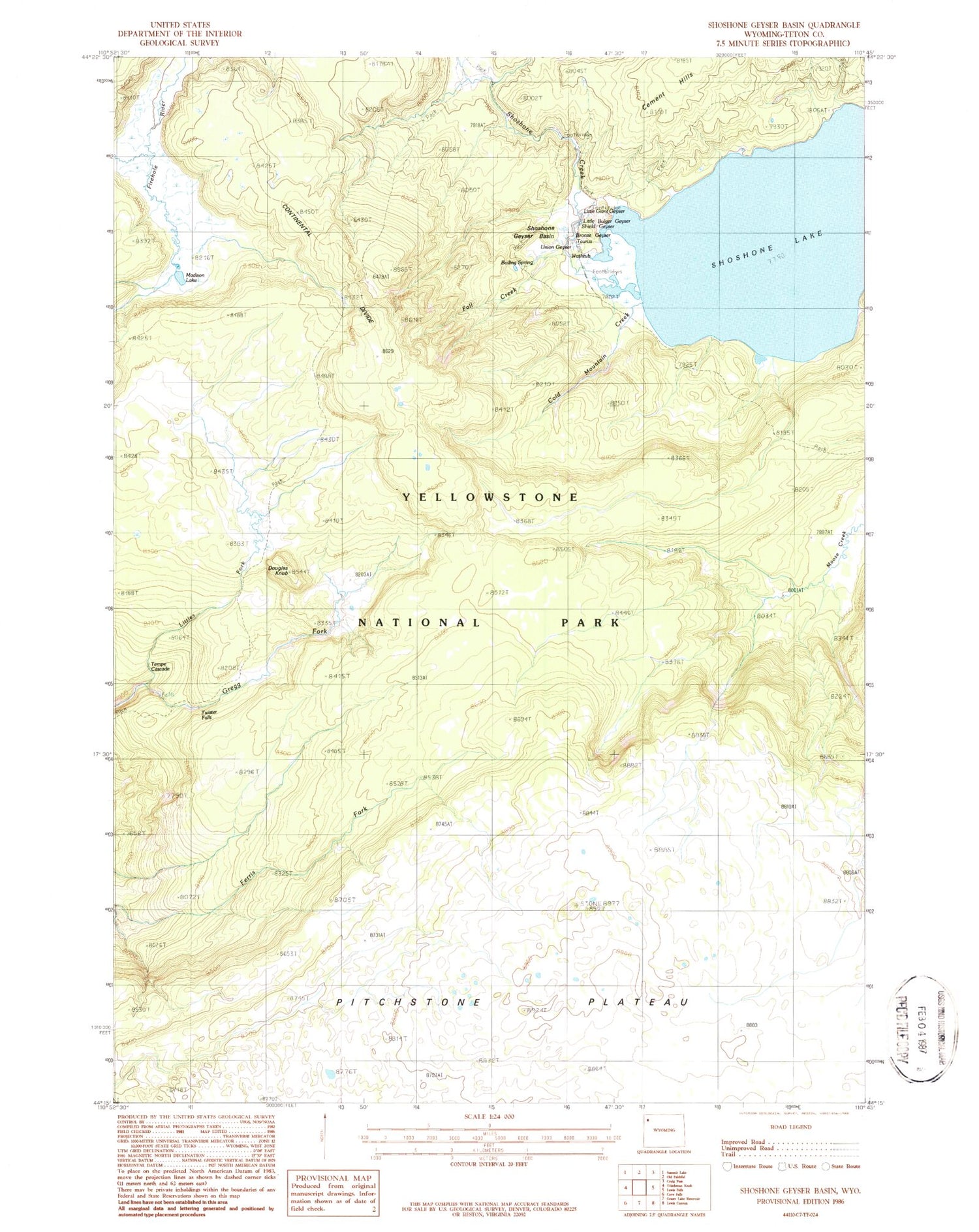 Classic USGS Shoshone Geyser Basin Wyoming 7.5'x7.5' Topo Map Image
