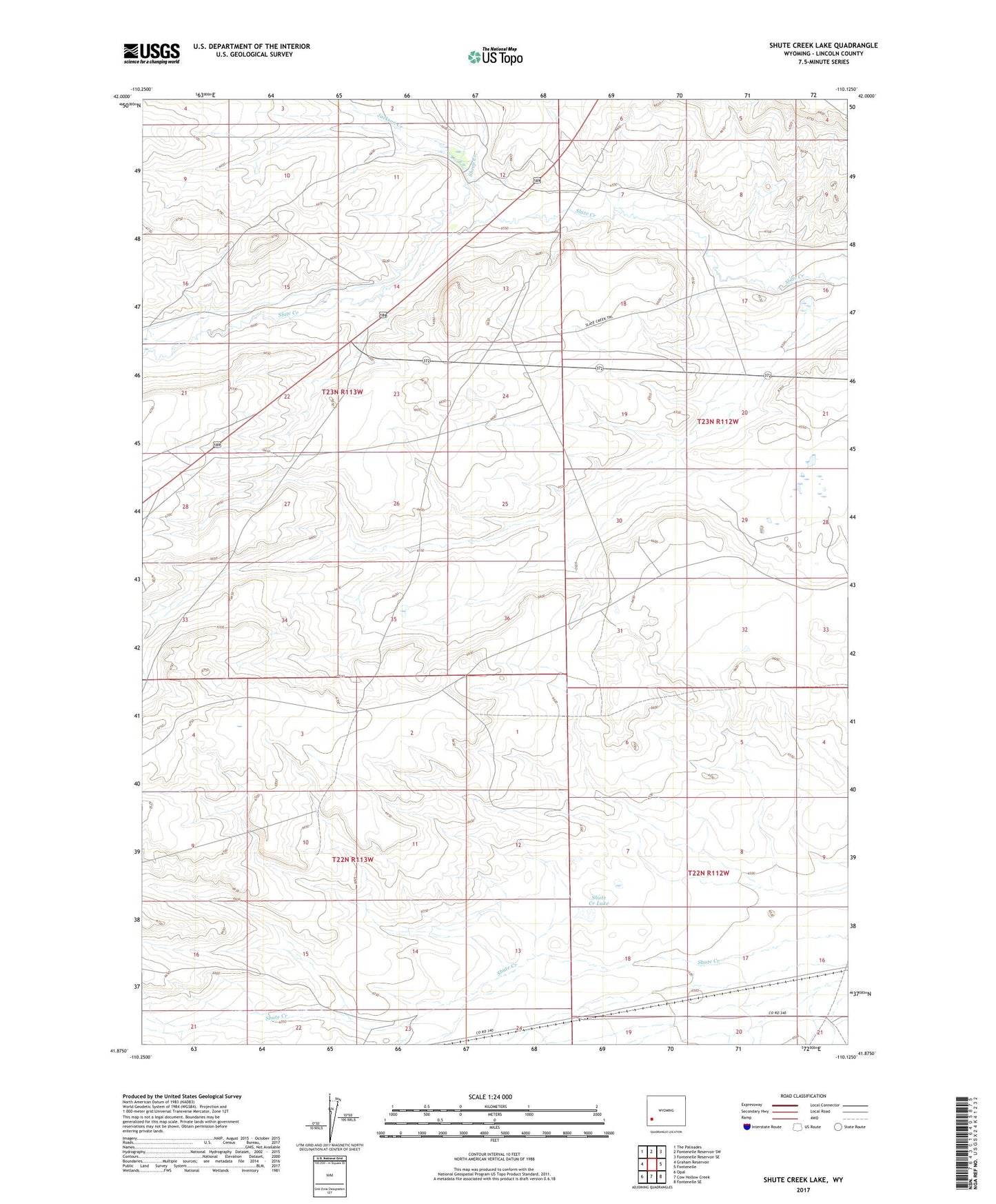 Shute Creek Lake Wyoming US Topo Map Image