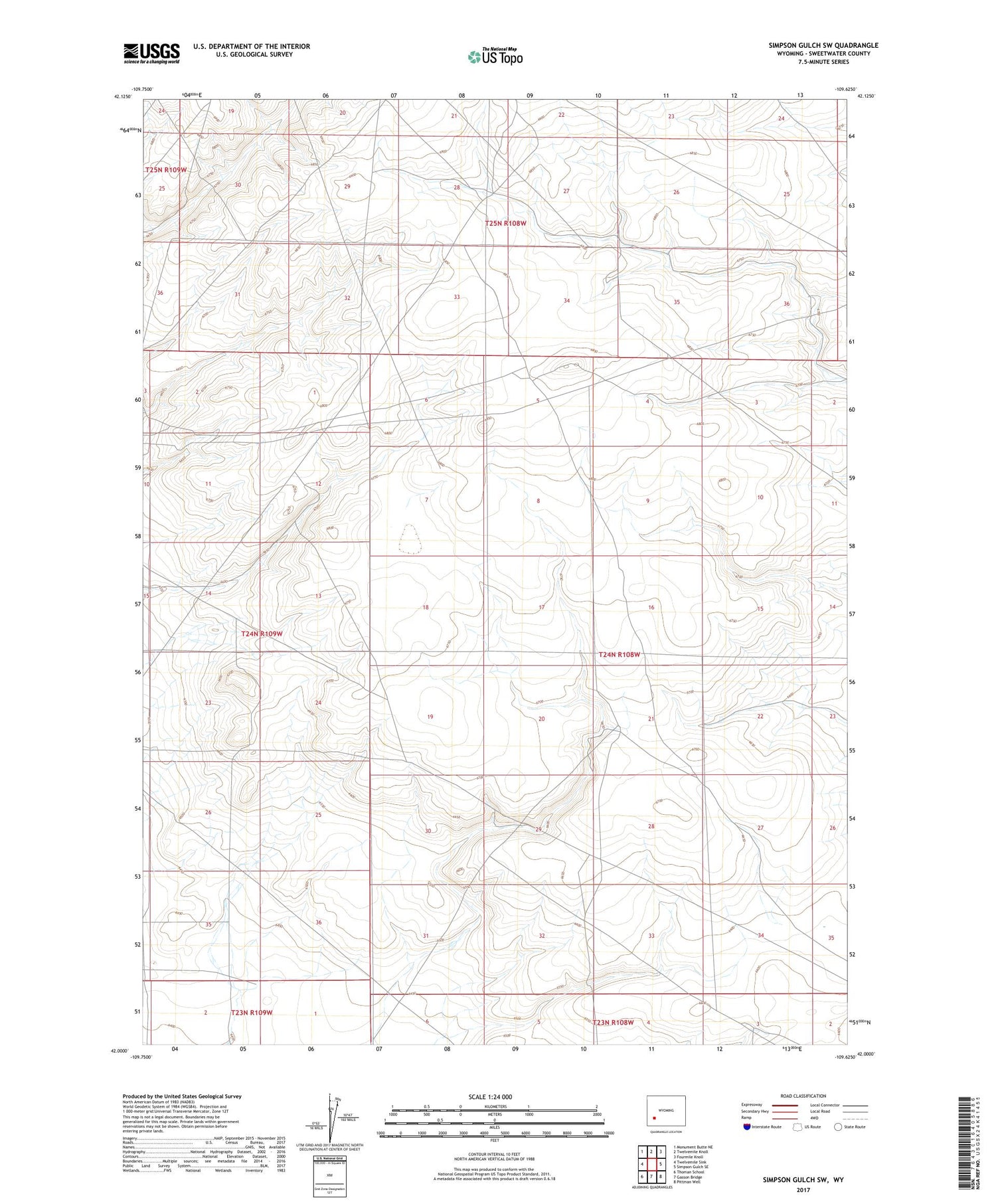 Simpson Gulch SW Wyoming US Topo Map Image