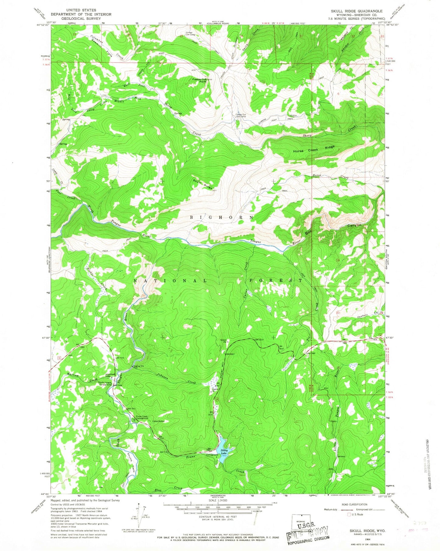 Classic USGS Skull Ridge Wyoming 7.5'x7.5' Topo Map Image
