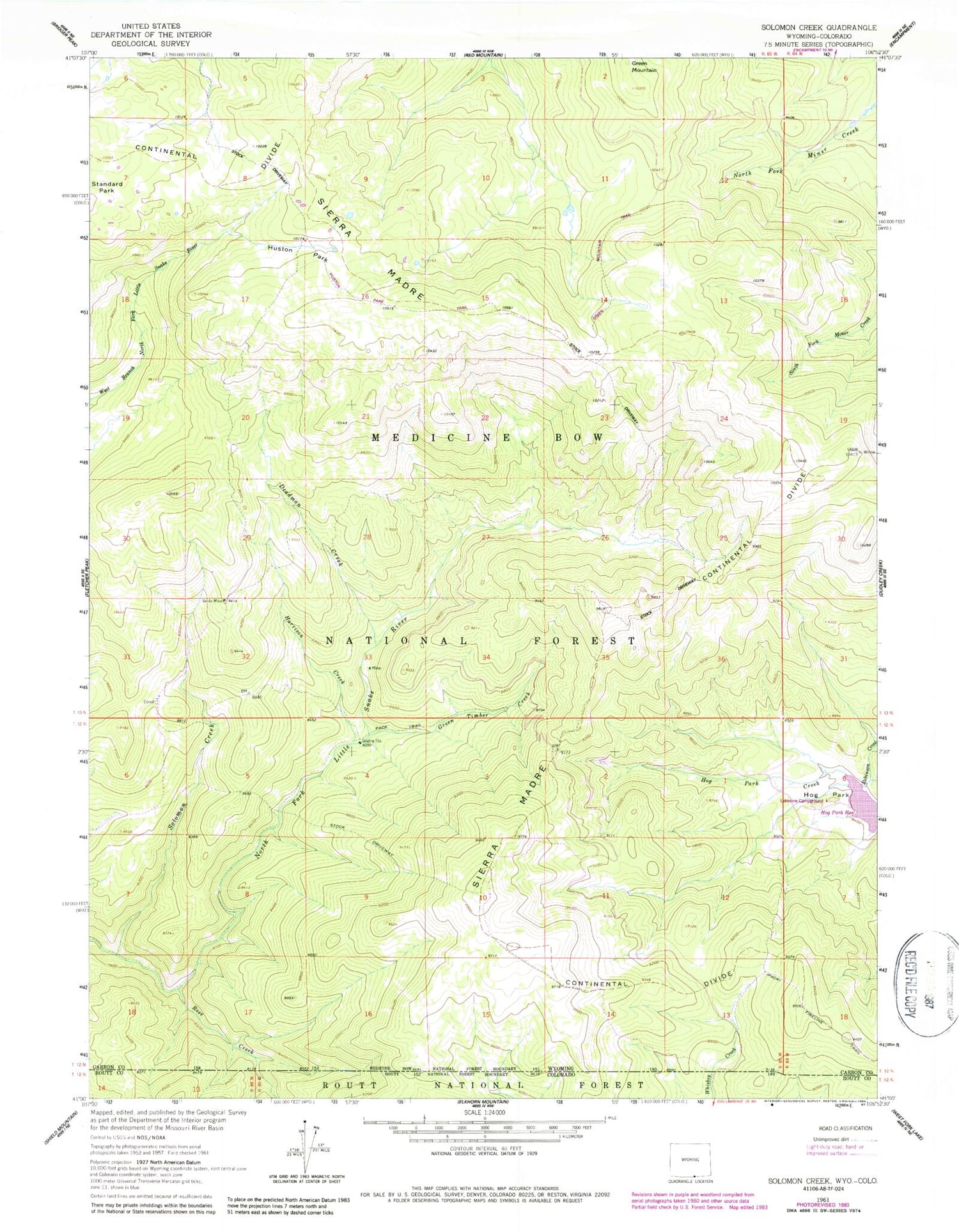 Classic USGS Solomon Creek Wyoming 7.5'x7.5' Topo Map Image