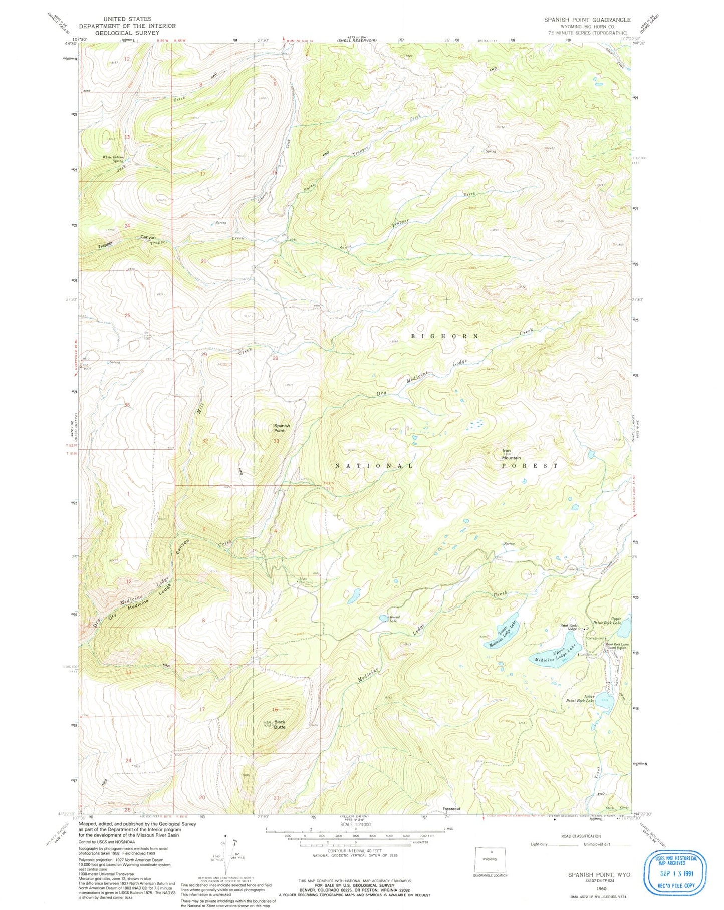 Classic USGS Spanish Point Wyoming 7.5'x7.5' Topo Map Image