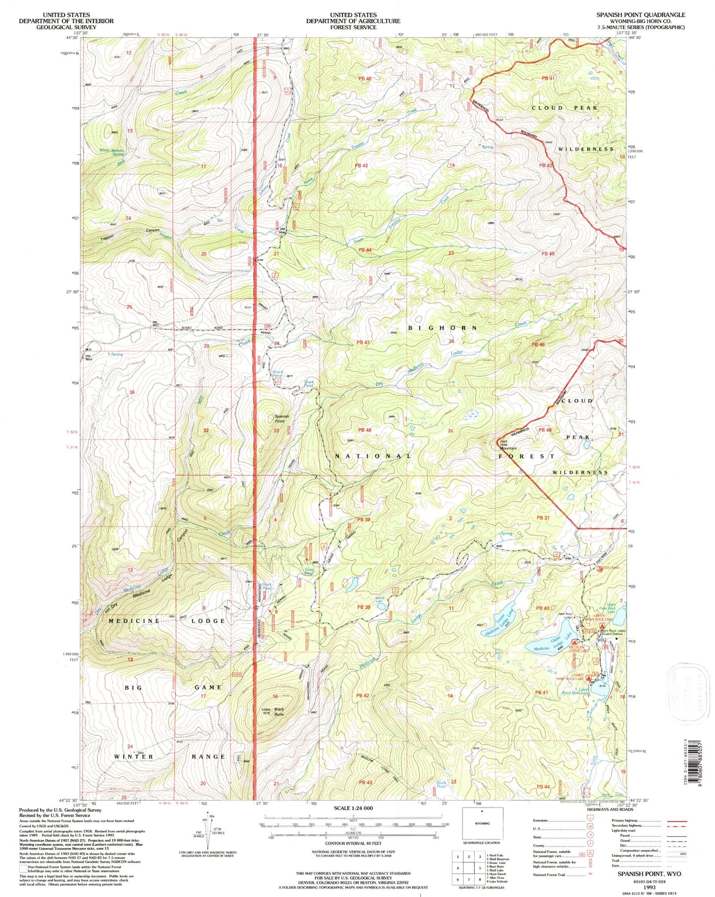 Classic USGS Spanish Point Wyoming 7.5'x7.5' Topo Map Image