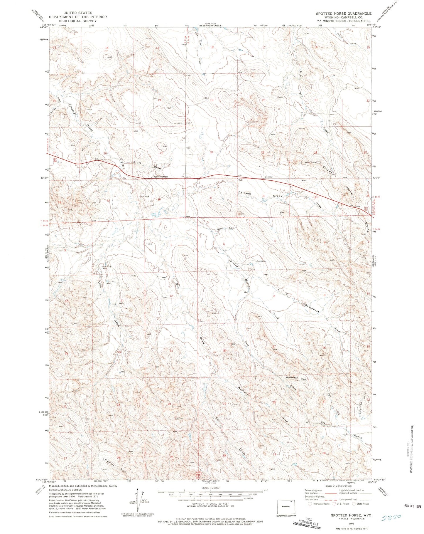 Classic USGS Spotted Horse Wyoming 7.5'x7.5' Topo Map Image