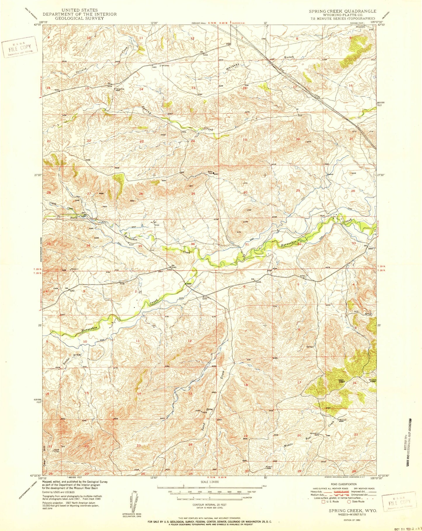 Classic USGS Spring Creek Wyoming 7.5'x7.5' Topo Map Image
