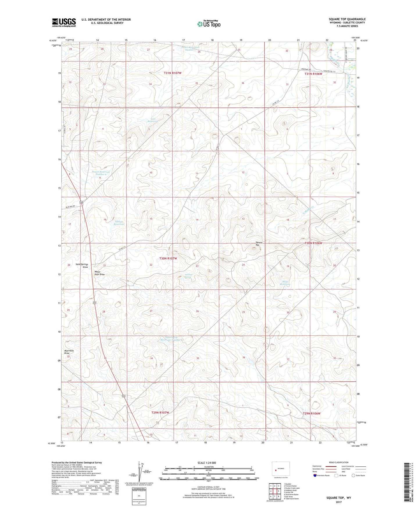 Square Top Wyoming US Topo Map Image