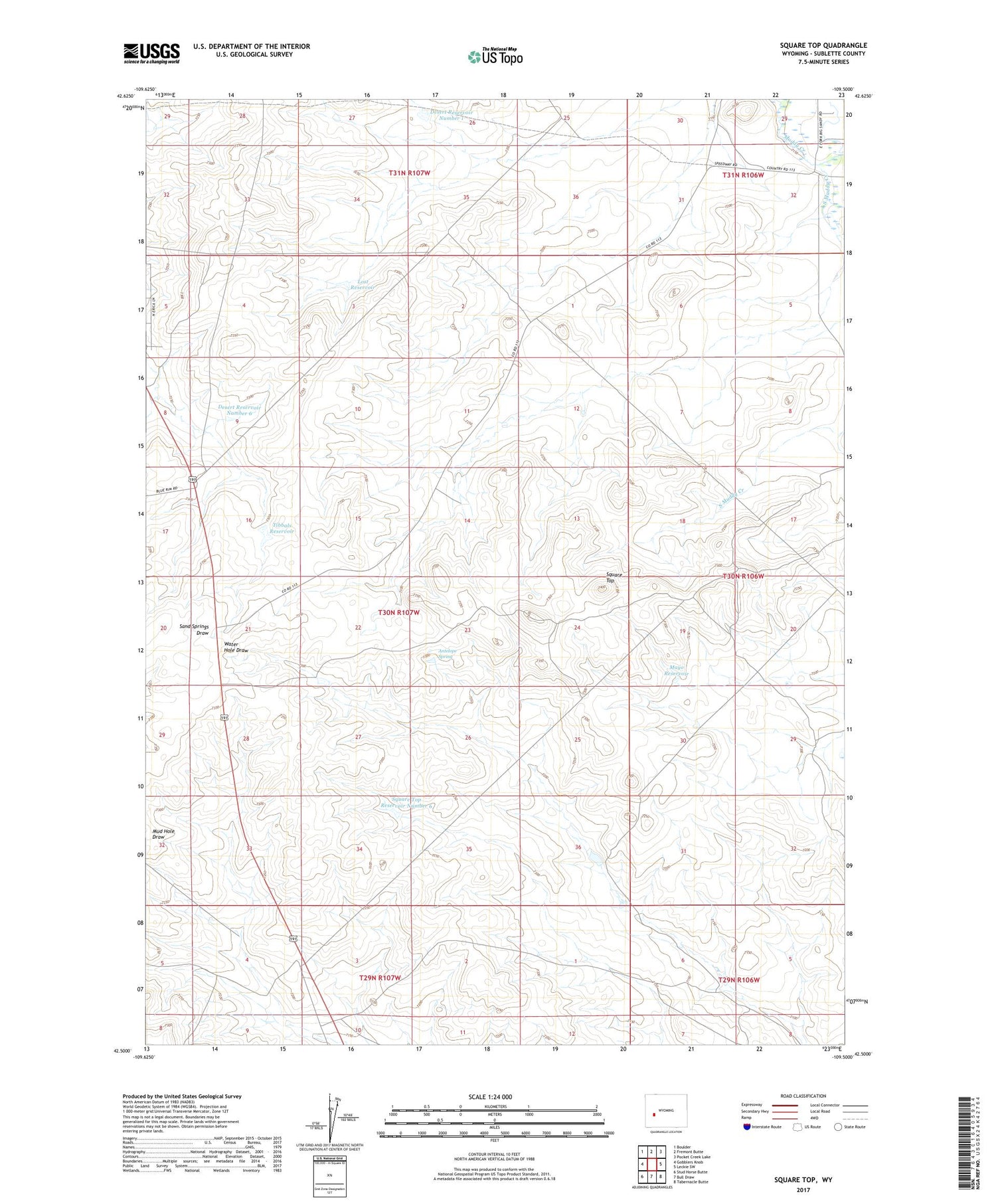 Square Top Wyoming US Topo Map Image