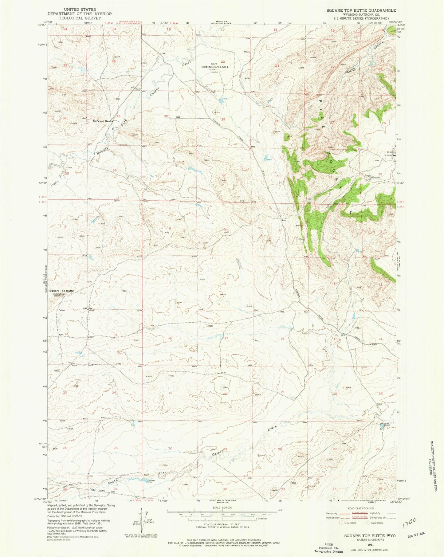 Classic USGS Square Top Butte Wyoming 7.5'x7.5' Topo Map Image