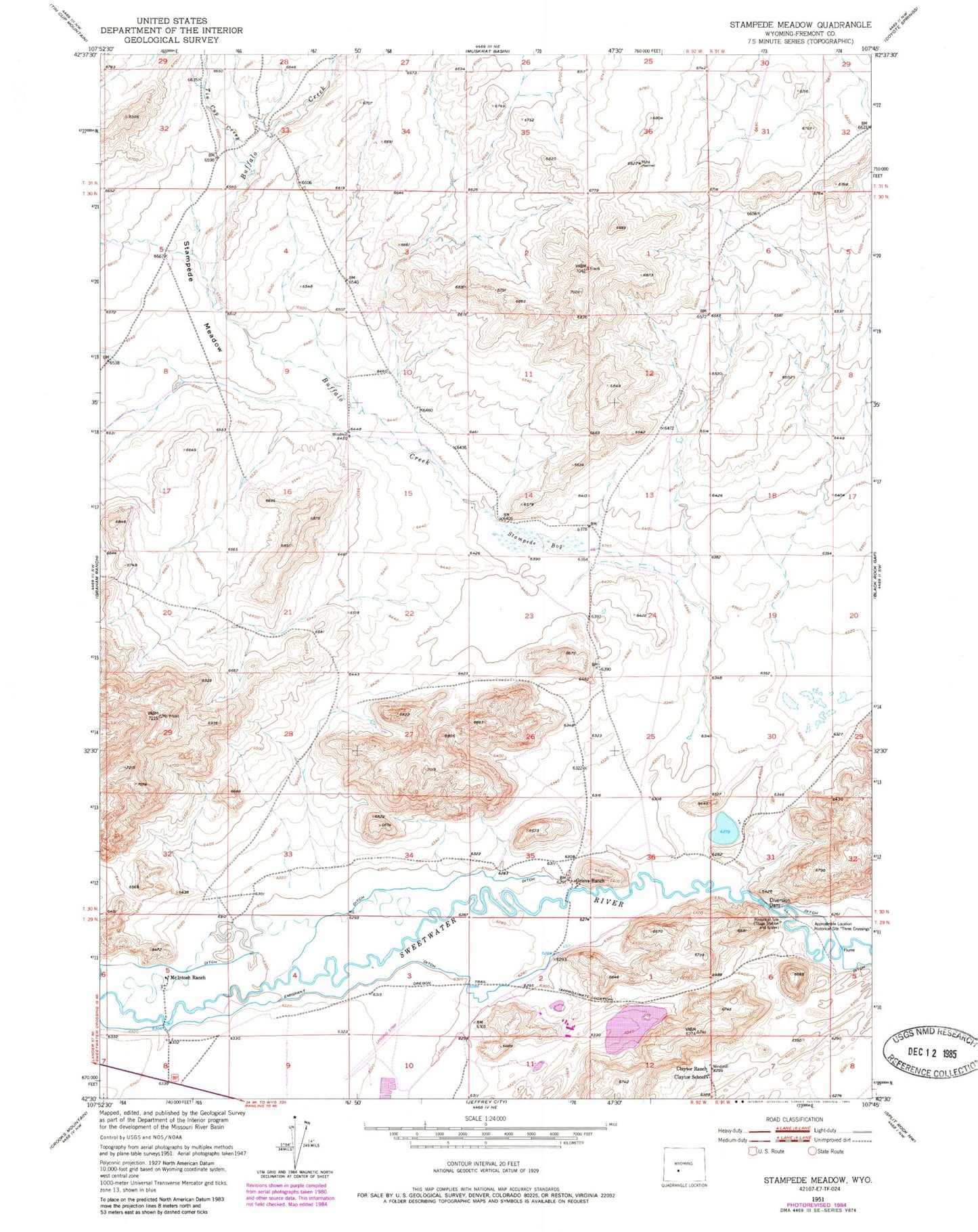 Classic USGS Stampede Meadow Wyoming 7.5'x7.5' Topo Map Image