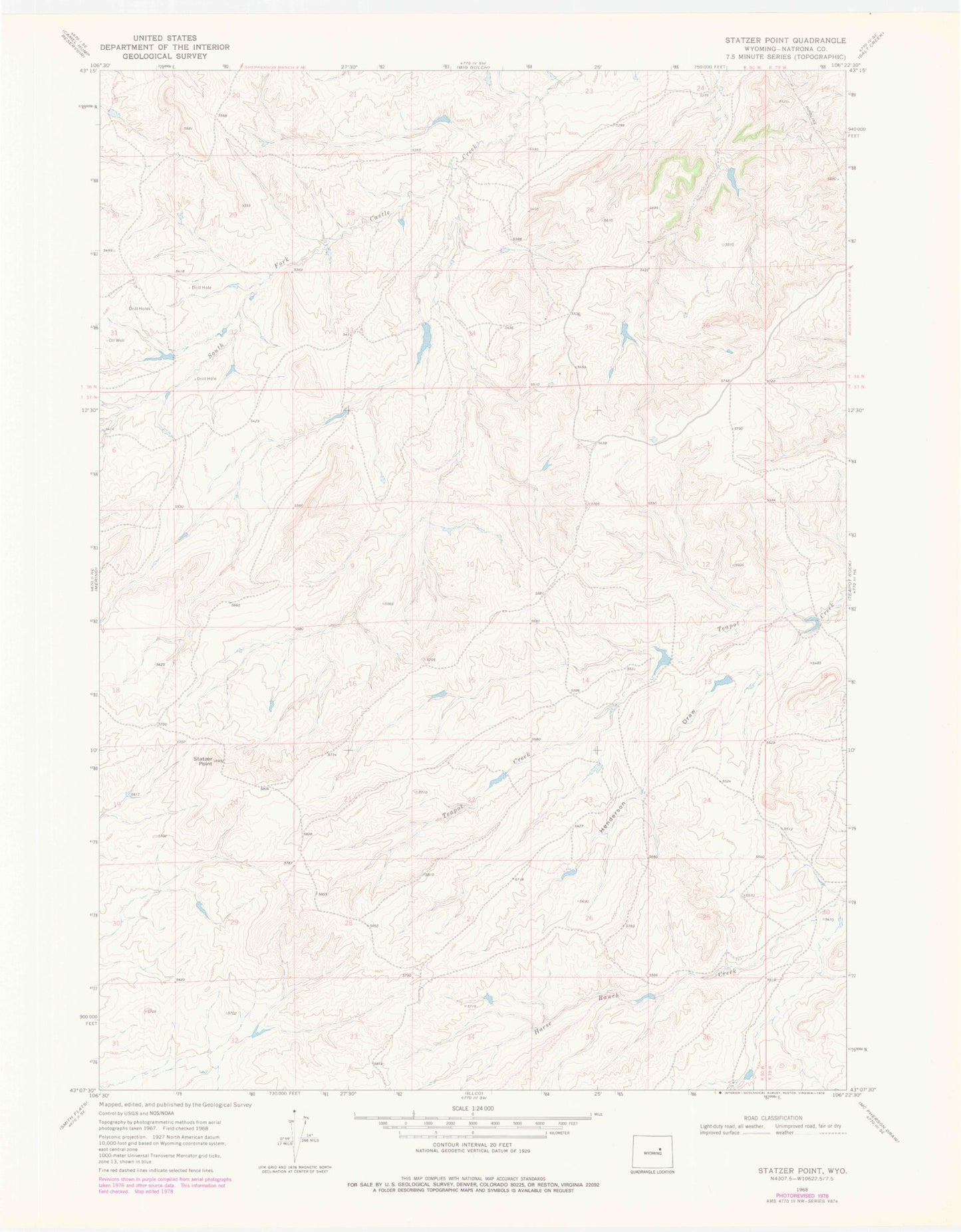 Classic USGS Statzer Point Wyoming 7.5'x7.5' Topo Map Image