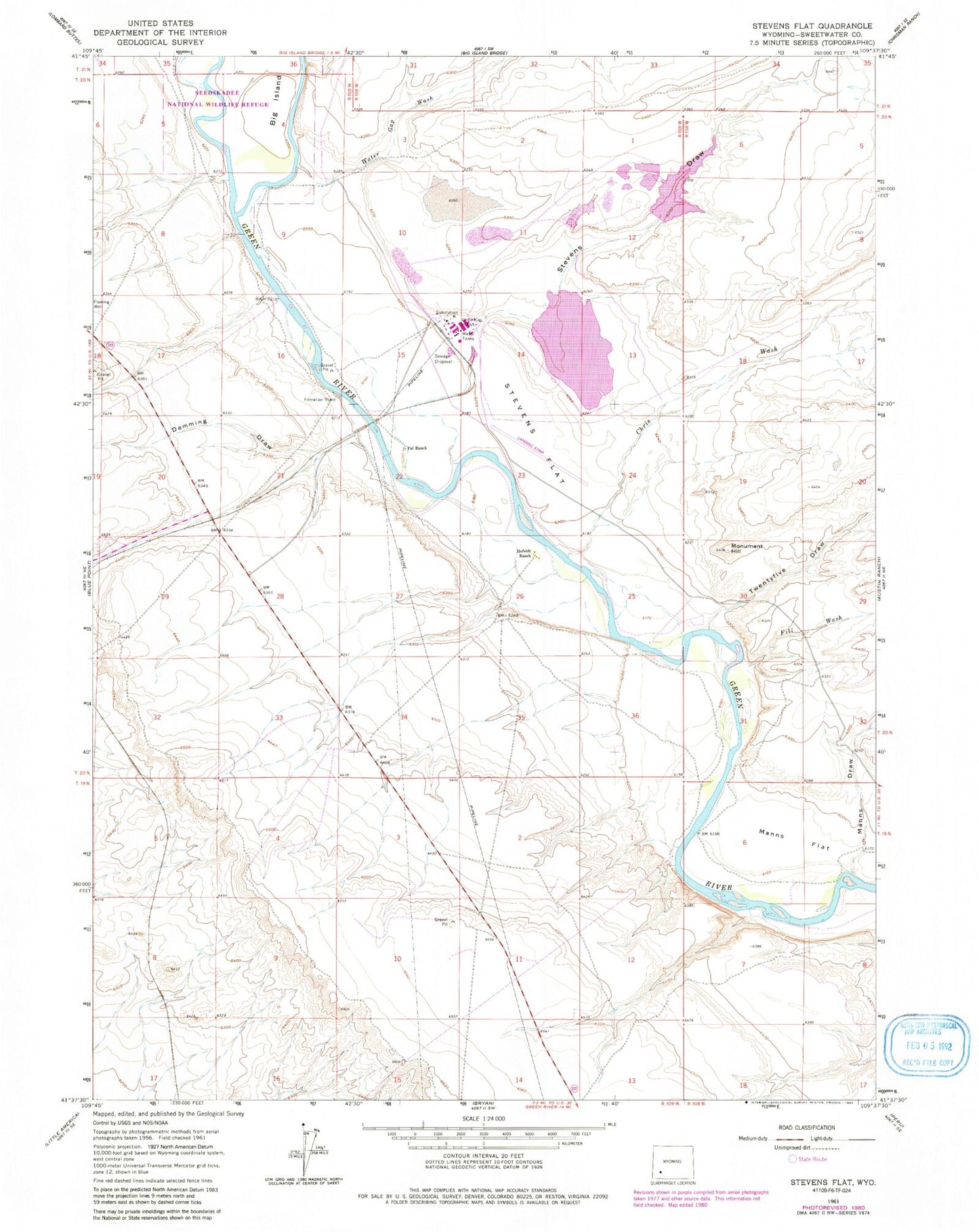 Classic USGS Stevens Flat Wyoming 7.5'x7.5' Topo Map Image