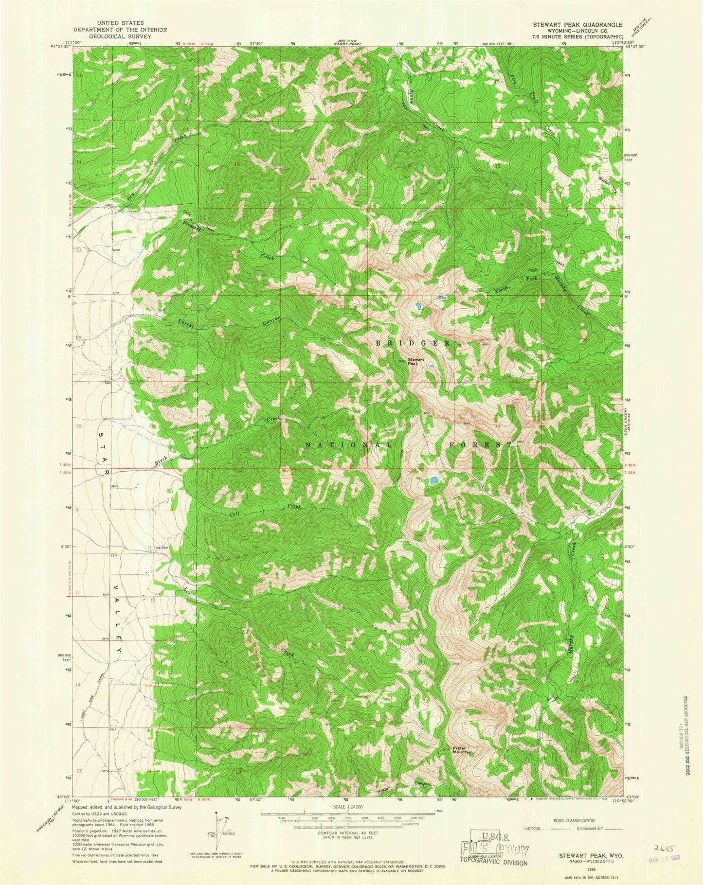 Classic USGS Stewart Peak Wyoming 7.5'x7.5' Topo Map Image