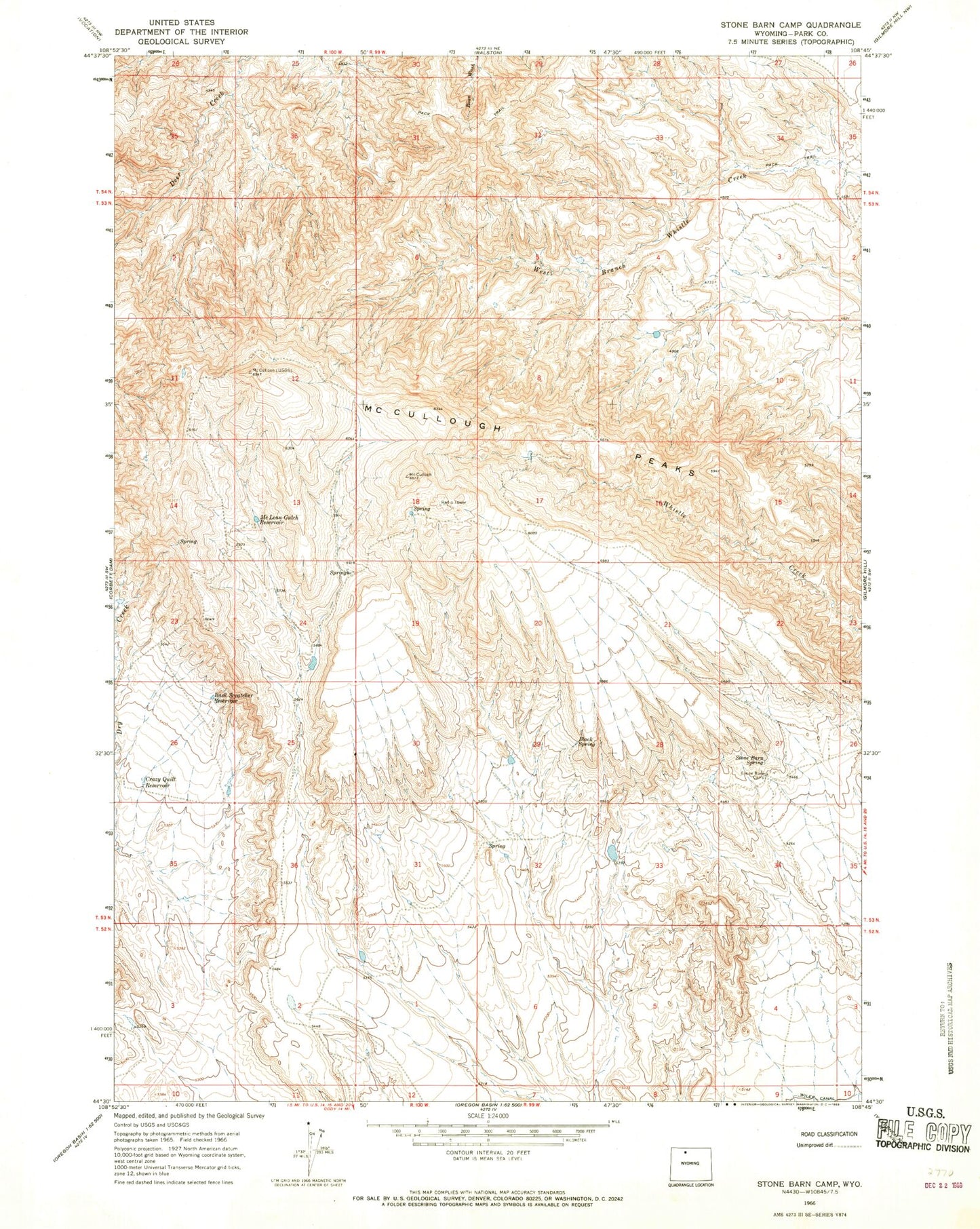 Classic USGS Stone Barn Camp Wyoming 7.5'x7.5' Topo Map Image