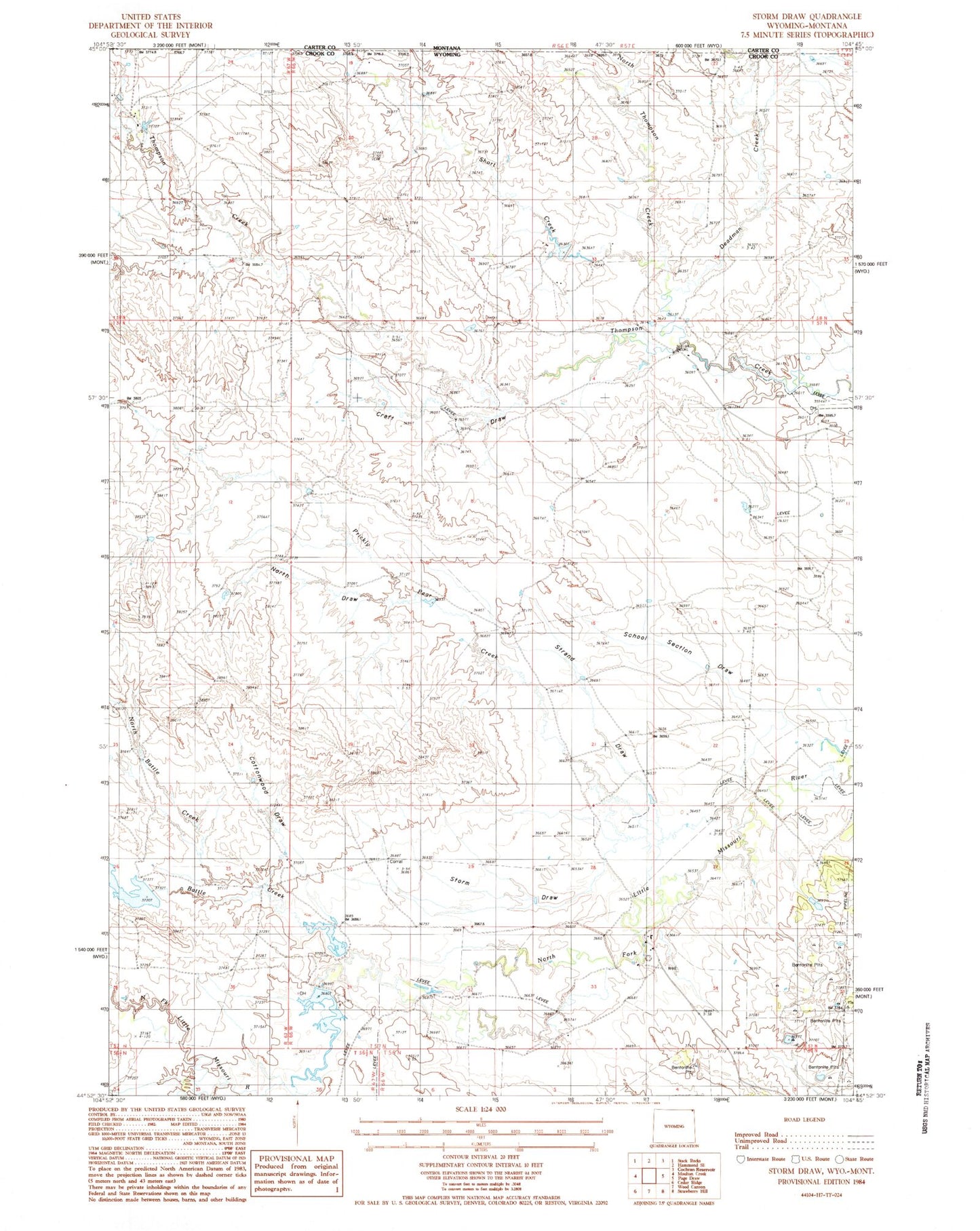 Classic USGS Storm Draw Wyoming 7.5'x7.5' Topo Map Image