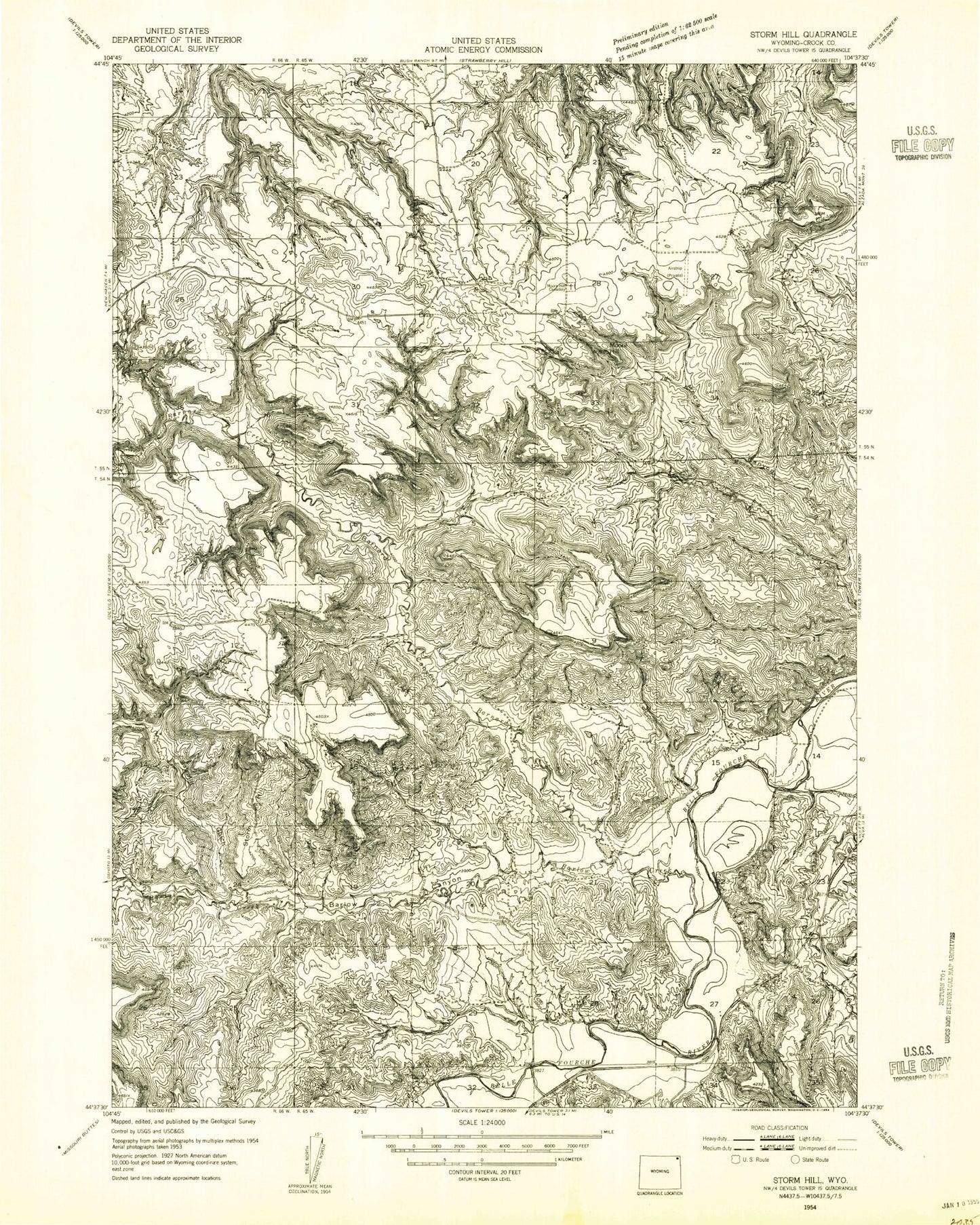 Classic USGS Moore Hill Wyoming 7.5'x7.5' Topo Map Image