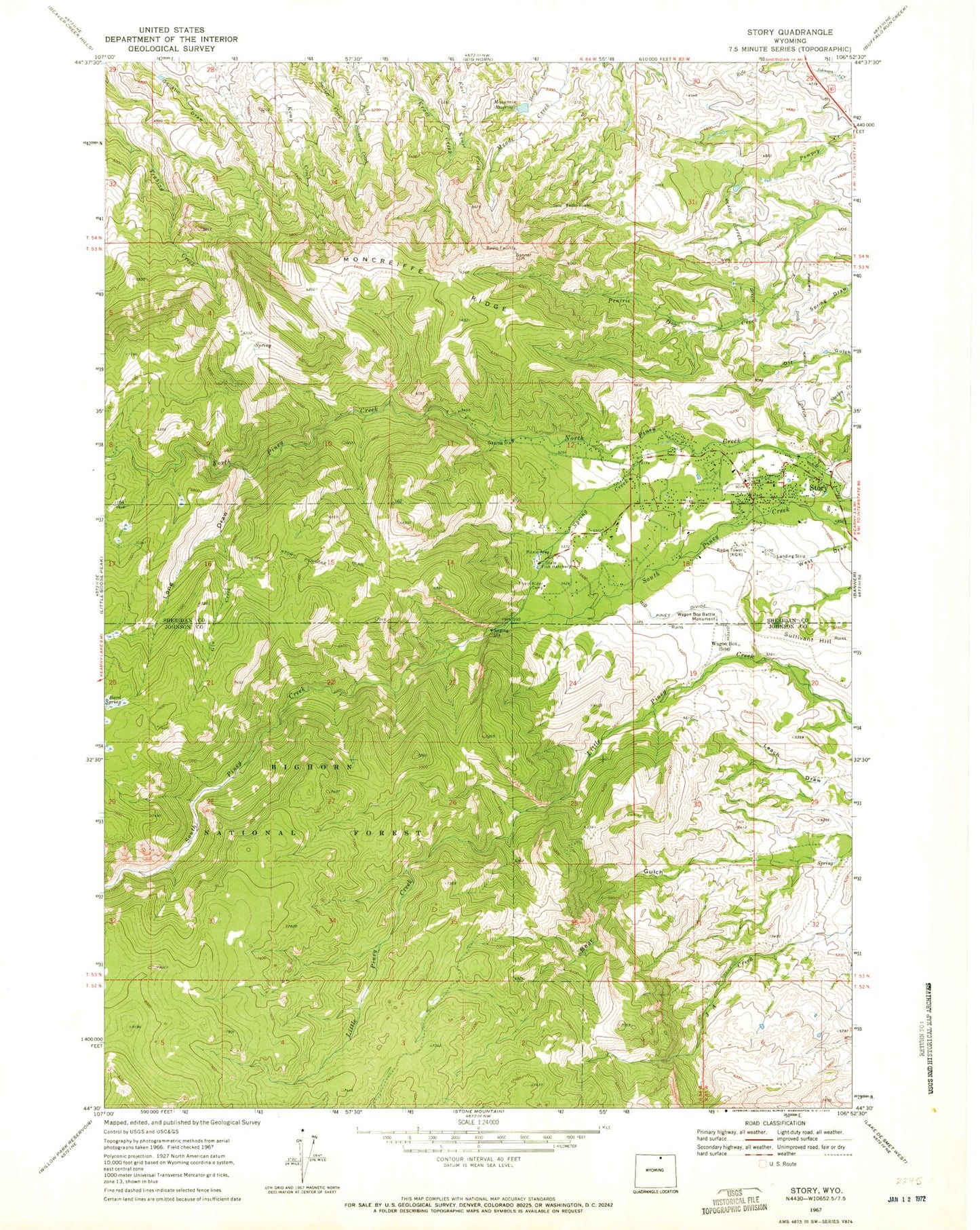 Classic USGS Story Wyoming 7.5'x7.5' Topo Map Image