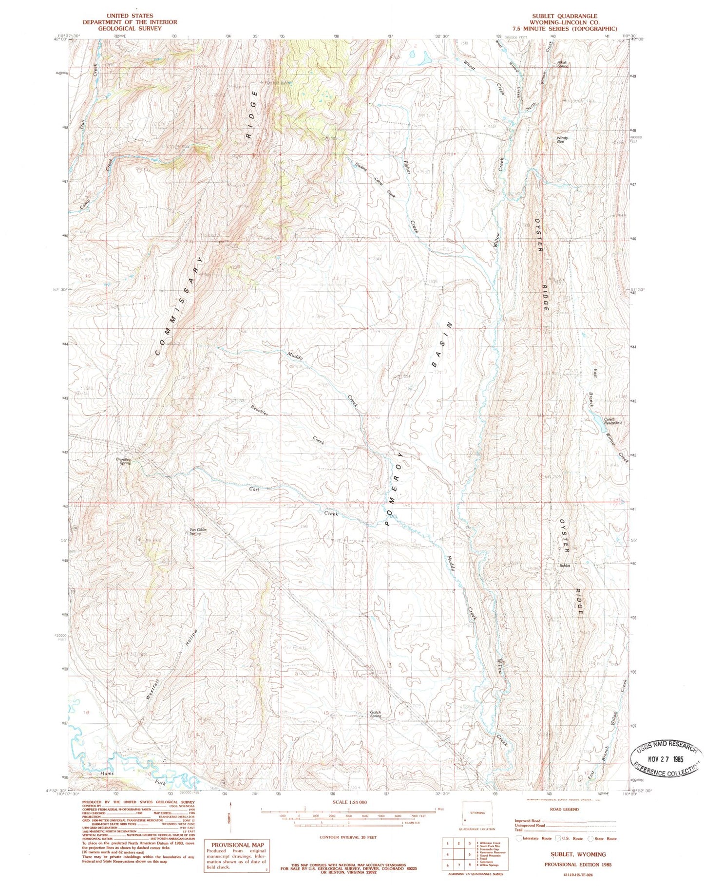 Classic USGS Sublet Wyoming 7.5'x7.5' Topo Map Image