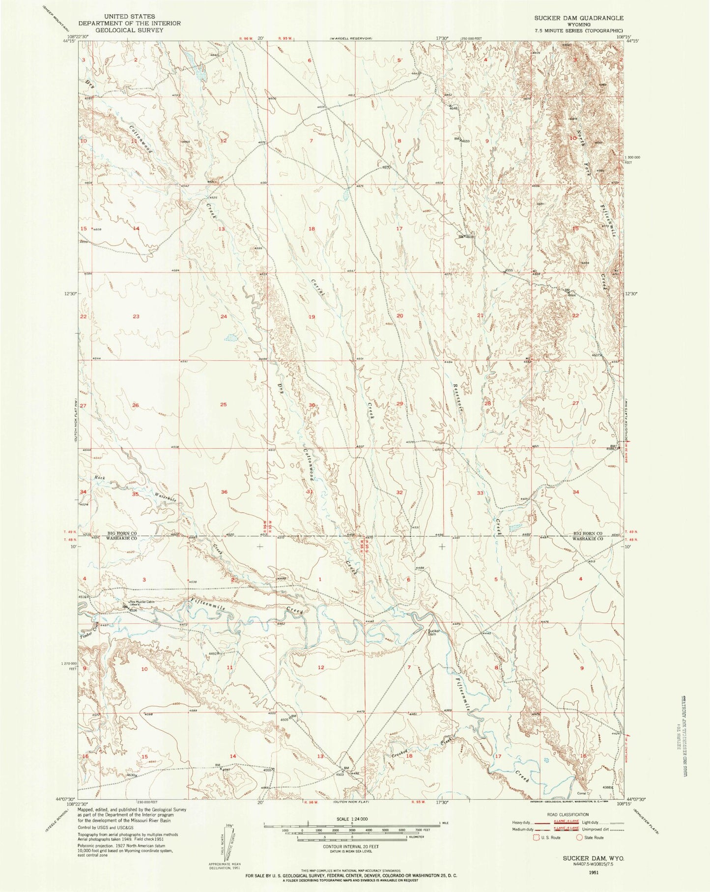 Classic USGS Sucker Dam Wyoming 7.5'x7.5' Topo Map Image
