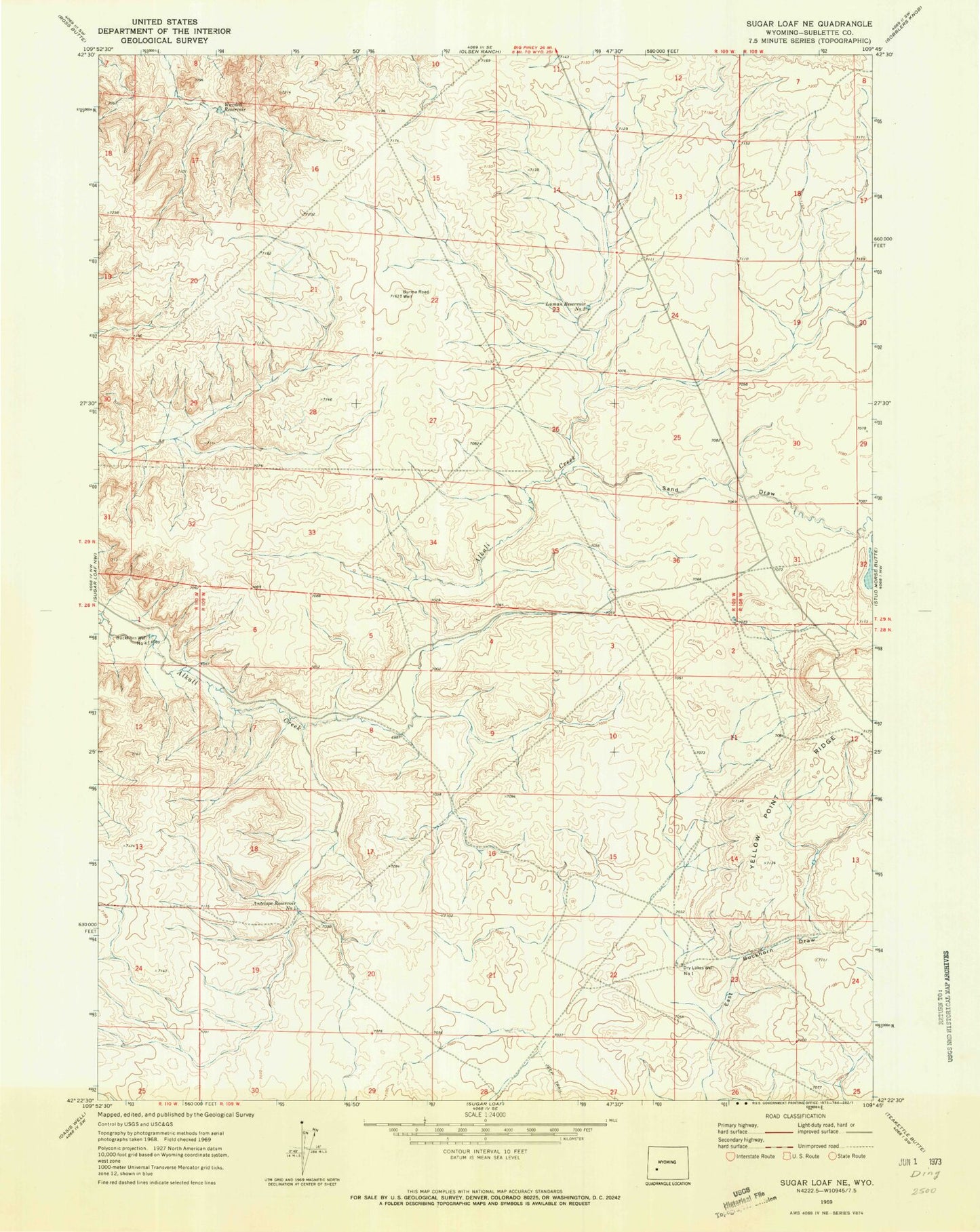 Classic USGS Sugar Loaf NE Wyoming 7.5'x7.5' Topo Map Image