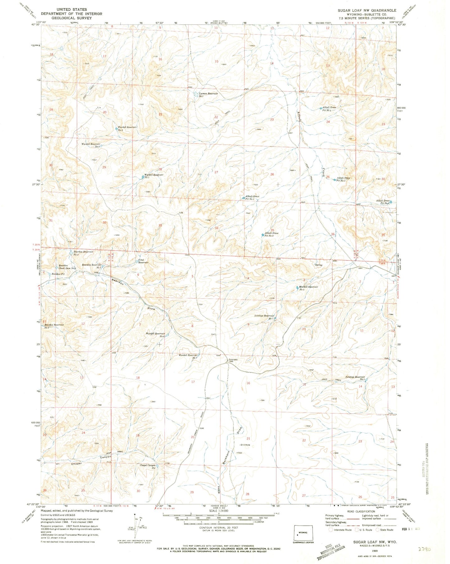 Classic USGS Sugar Loaf NW Wyoming 7.5'x7.5' Topo Map Image