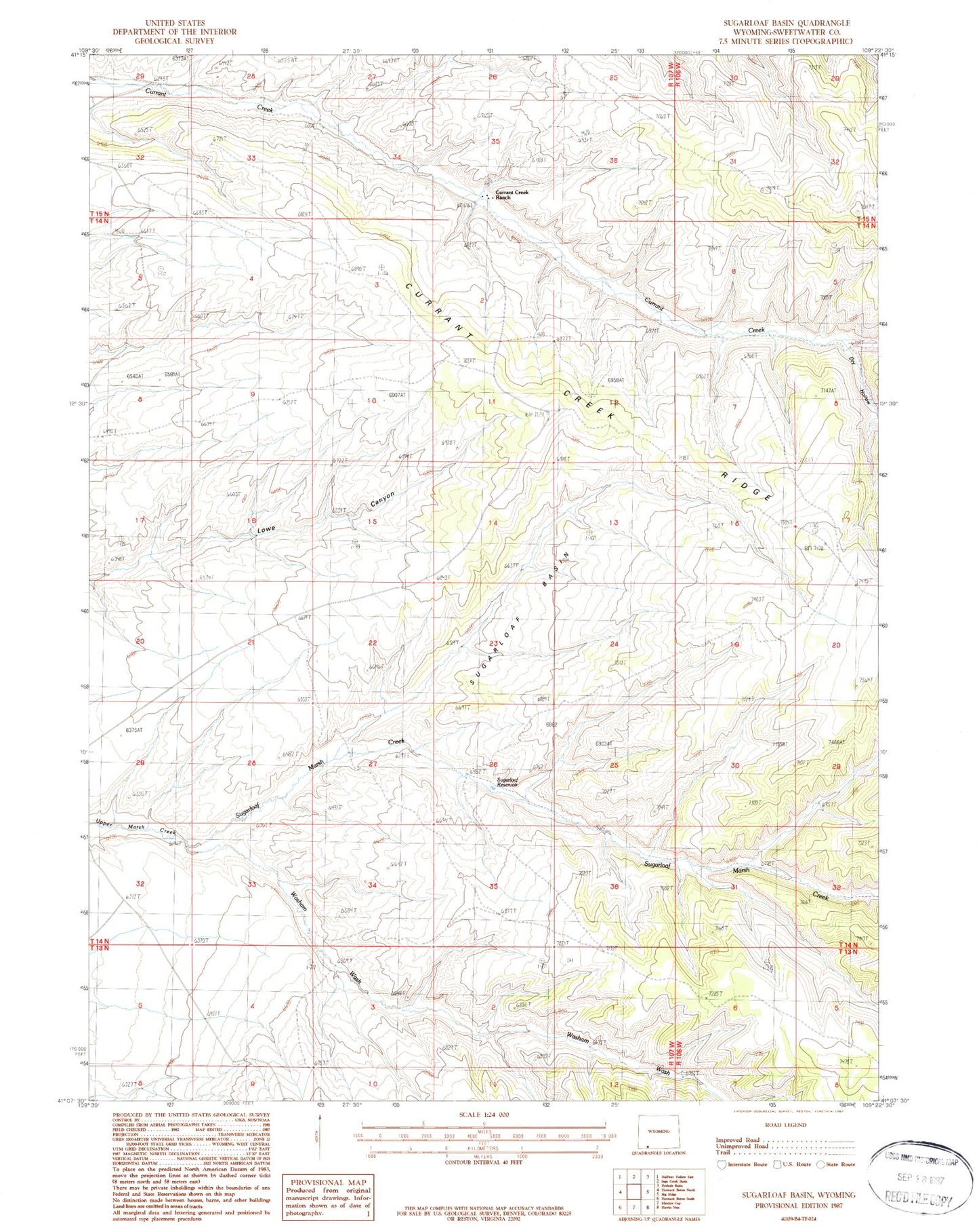 Classic USGS Sugarloaf Basin Wyoming 7.5'x7.5' Topo Map Image