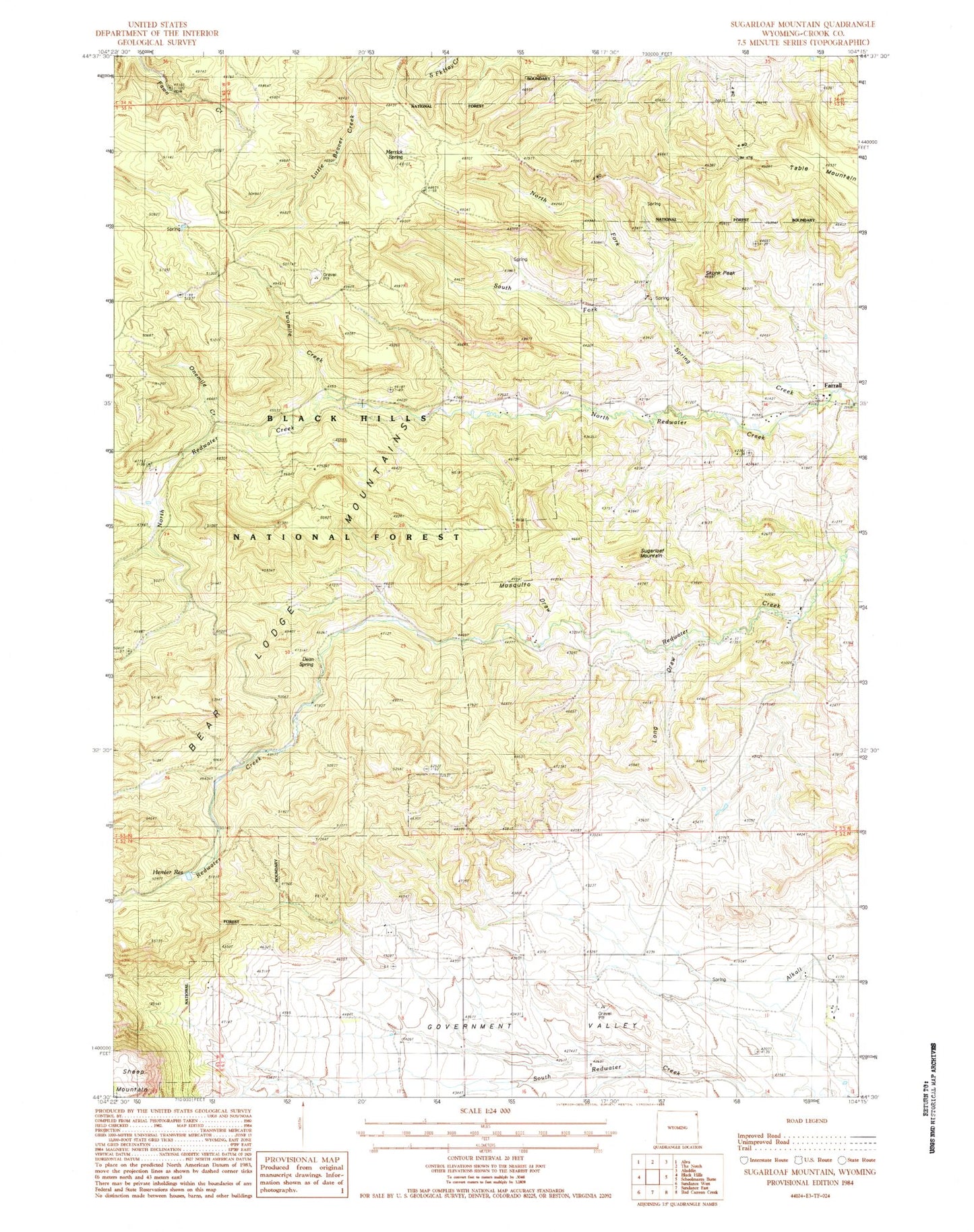 Classic USGS Sugarloaf Mountain Wyoming 7.5'x7.5' Topo Map Image