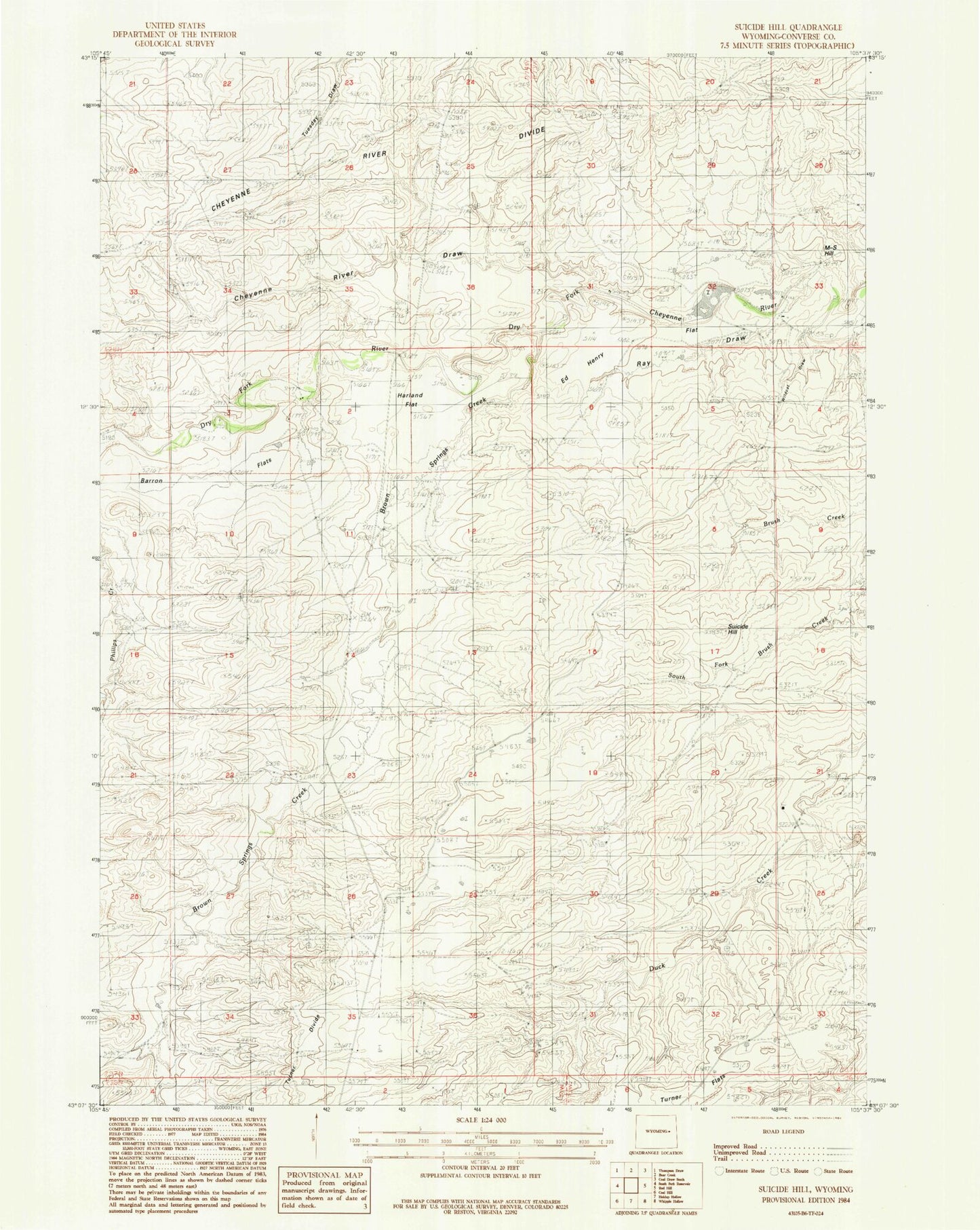 Classic USGS Suicide Hill Wyoming 7.5'x7.5' Topo Map Image