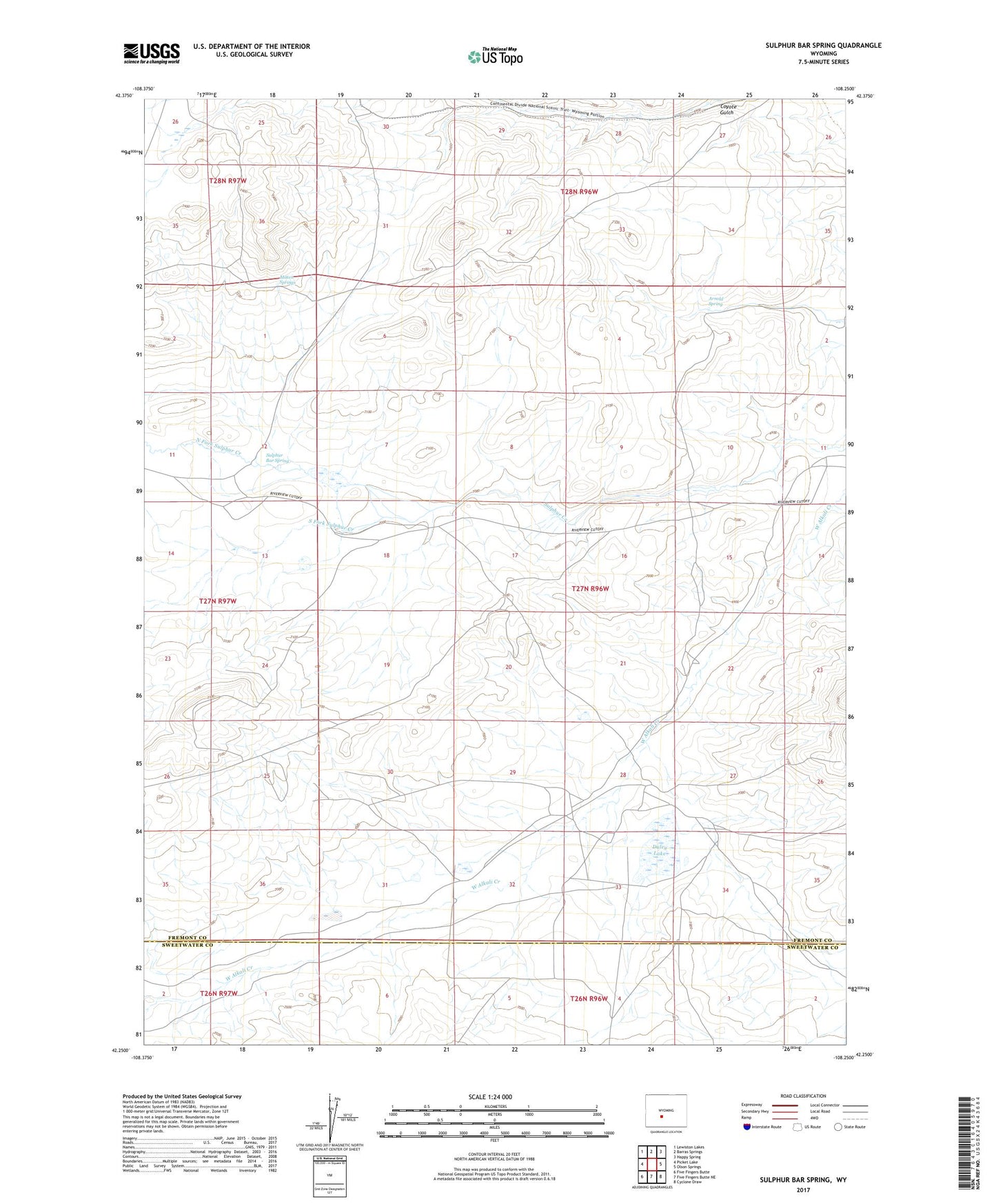 Sulphur Bar Spring Wyoming US Topo Map Image